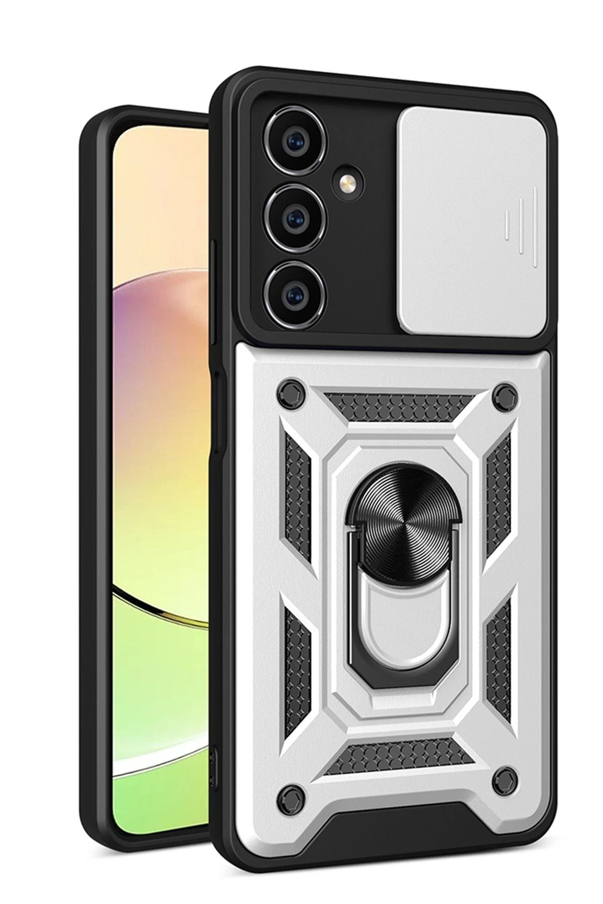 NewFace Samsung Galaxy A15 4G Kılıf Pars Lens Yüzüklü Silikon - Gümüş FERRG