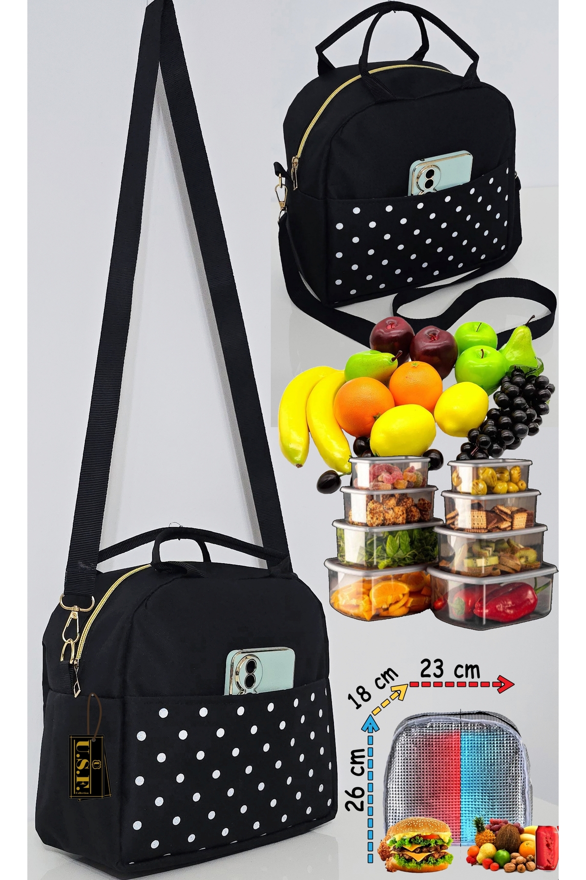 USF Anne Bebek Sırt Çantası Termal Termoslu Yemek, Mama, Beslenme, Taşıma Çantası 2 Li Set fotoğrafı 7 (önizleme)