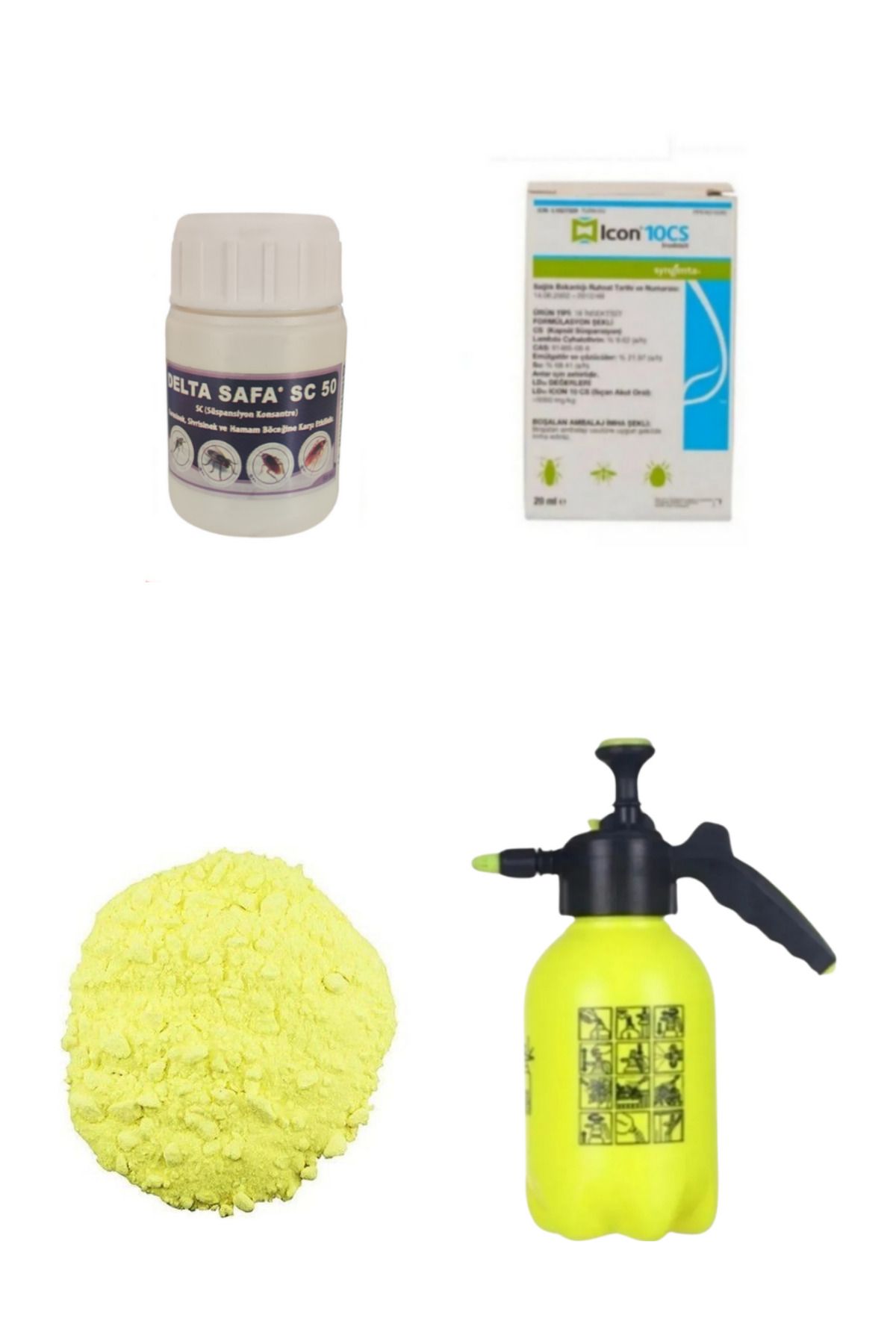 Safa Tarım Akrep İlaçlama Set-3/Delta50ML+Icon25ML/2KG Toz Kükürt/2Lt Pompa