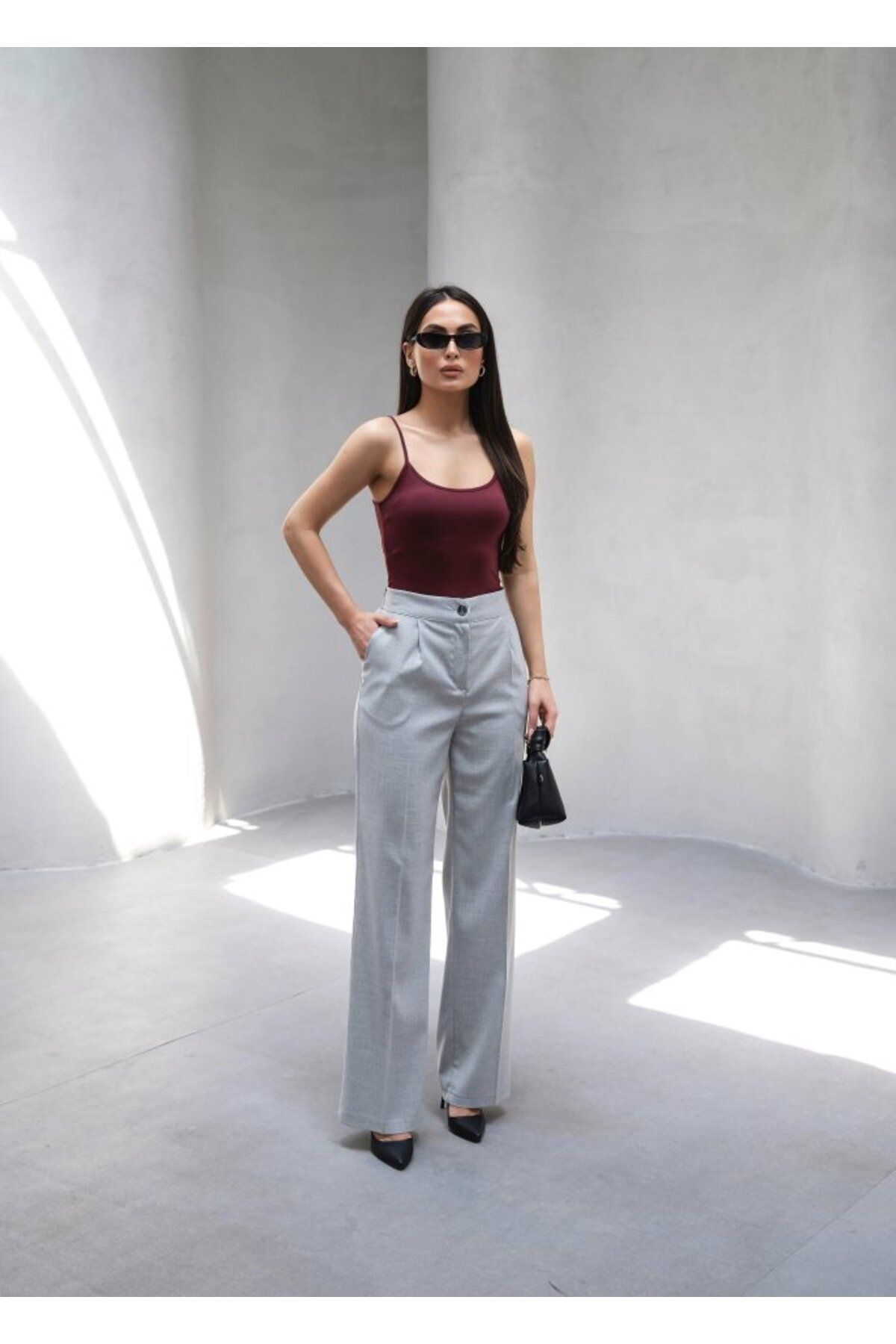 velmorafashion Arkasi Lastikli Pileli Dökümlü Wide Leg Pantolon