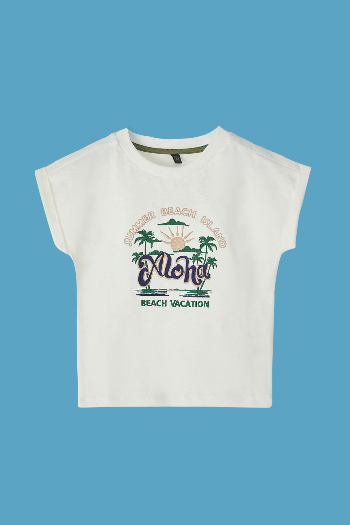 Trendyolmilla Kids Ekru Kız Çocuk %100 Pamuk Slogan Baskılı Regular Kalıp Karpuz Kol Örme T-Shirt TKDSS25TS00050