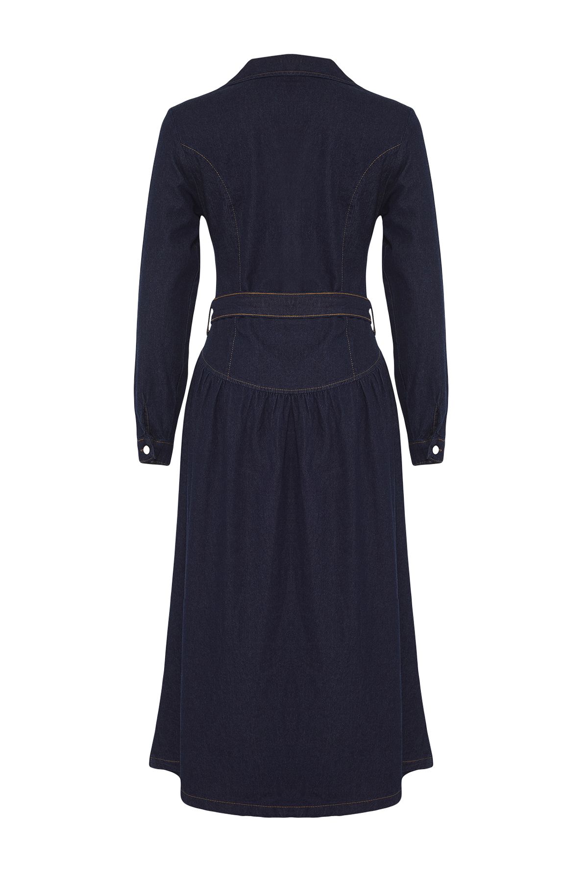 Trendyol Collection-Jacket Lapel Maxi Denim Dress with Belt - Twoss24El00776 8