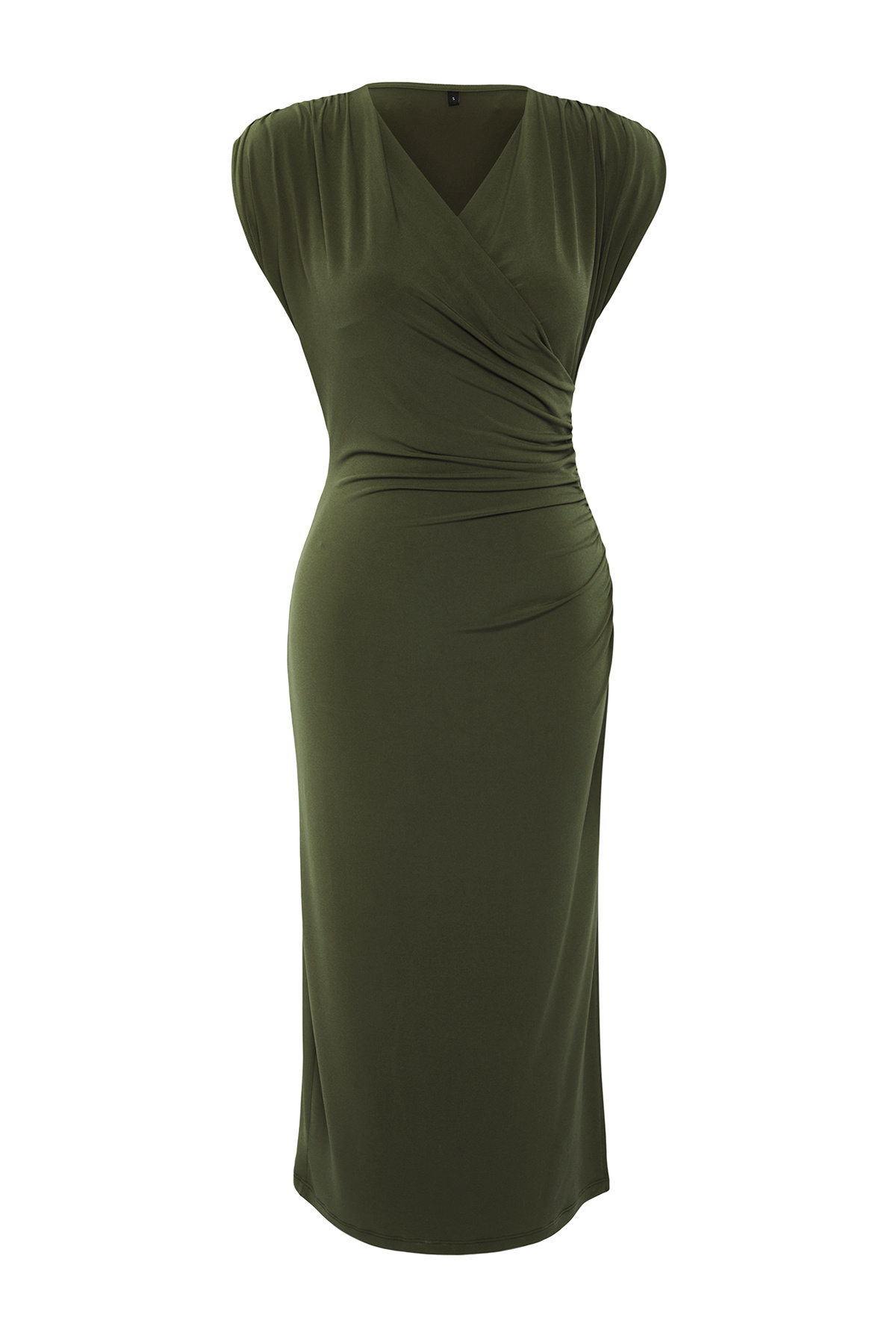 Trendyol Collection-Rochie tricotată cu guler dublu, kaki, uni, cu șnur / draperie Midi, cu detaliu de draperie TWOSS25EL00098 6