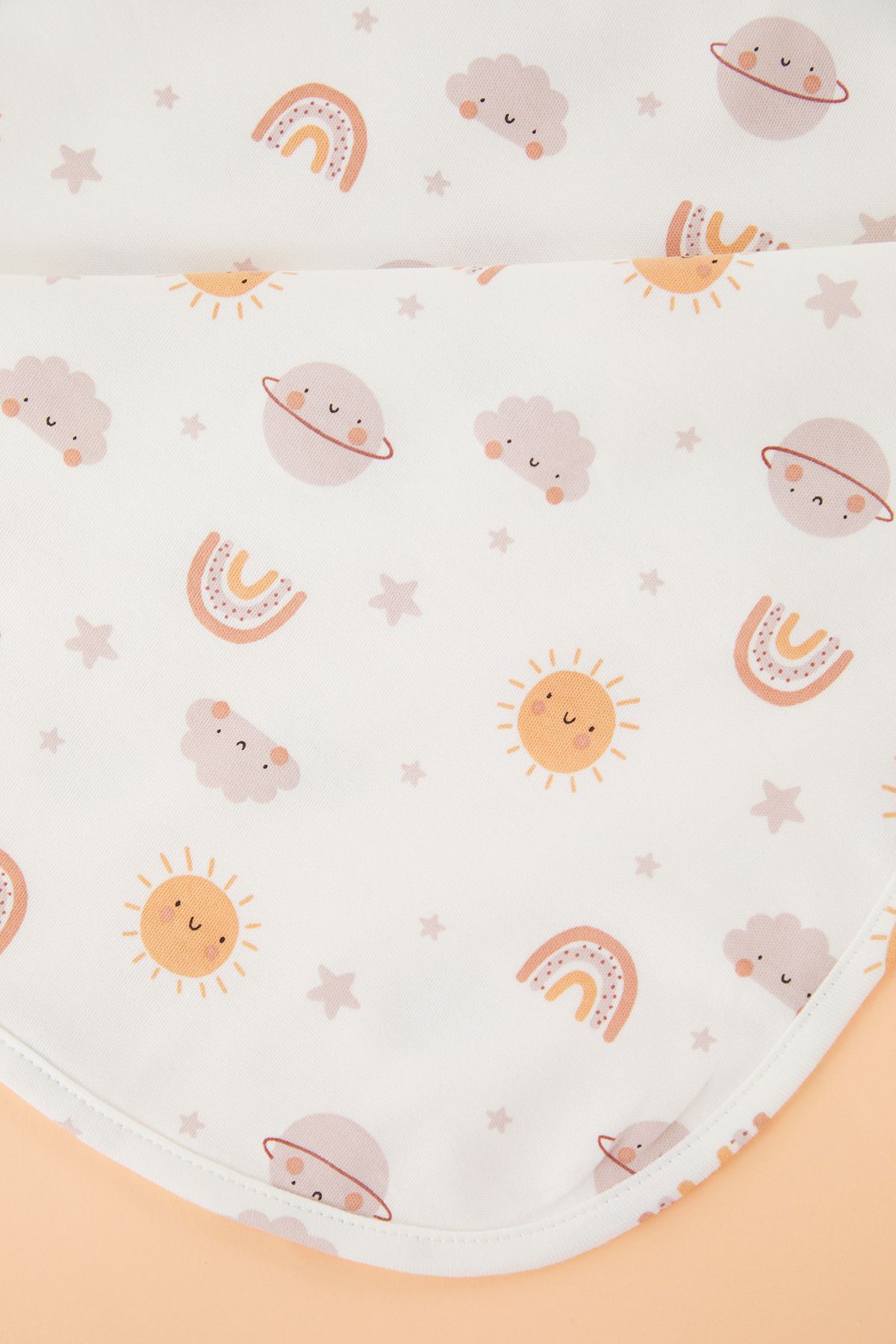 TRENDYOLKIDS-Ecru Unisex 100% Cotton Rainbow Patterned Double Layer Interlock Baby Blanket Tkdss25Ci00000 3