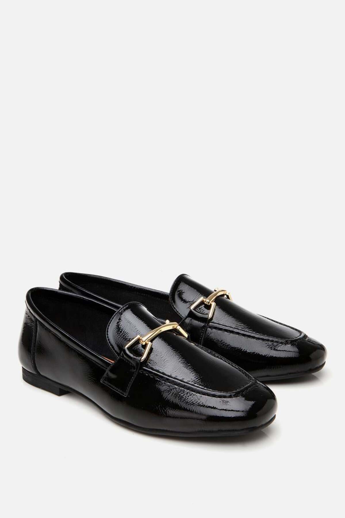 Yaya by Hotiç Kadın Deri Siyah Tokalı Loafer görsel 5