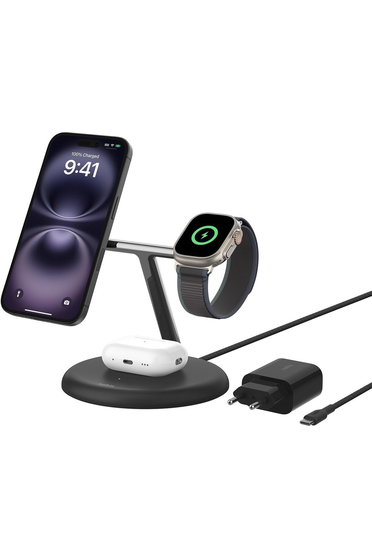 STOREMAX nffashopm 3'ü 1 Arada Manyetik MagSafe Uyumlu Qi2 15W Kablosuz Şarj Standı, iPhone 16, 15, 14 ve