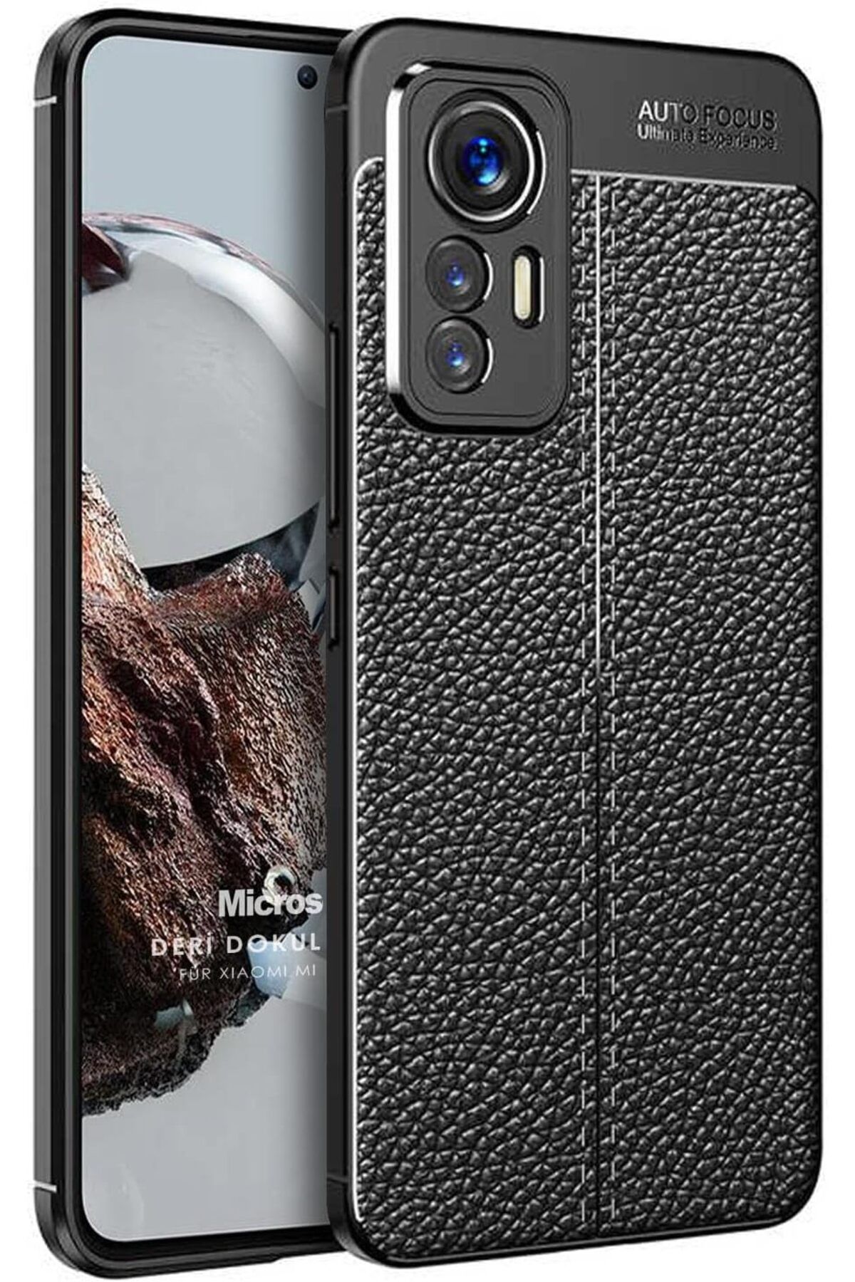 STOREMAX htpshopmx Xiaomi Mi 12 Lite için Kılıf Deri Dokulu Silikon Siyah [Mi 12 Lite ile Uyumlu Kılıf -