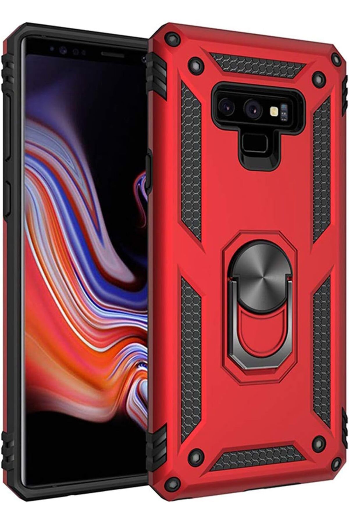 STOREMAX nffashopm Galaxy Note 9 için Kılıf Military Ring Holder Kırmızı [Galaxy Note 9 ile Uyumlu Kıl