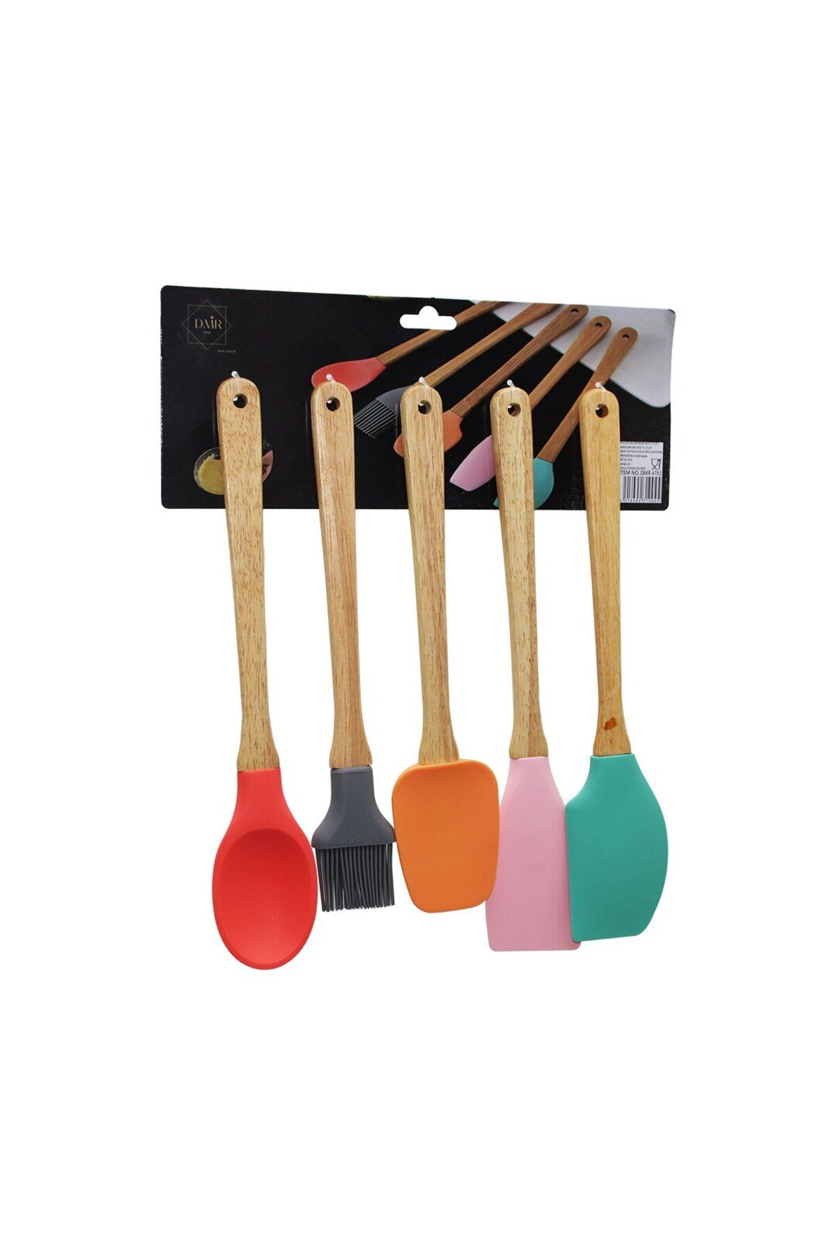 STOREMAX lbstorex 5 PARÇA AHŞAP SAPLI BÜYÜK RENKLİ SİLİKON MUTK SET FIRÇA - KAŞIK - SERVİS K. - SPA