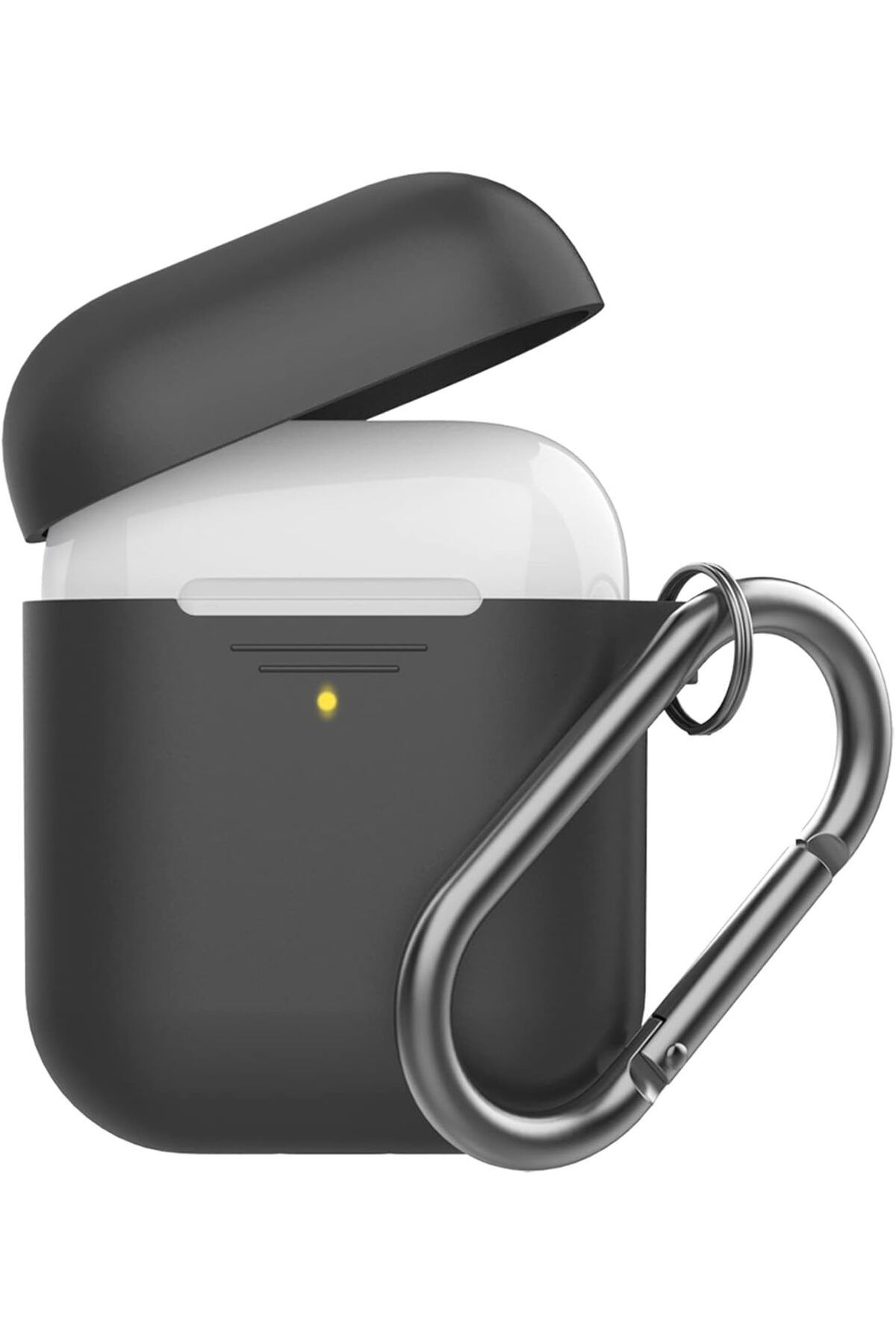 yenibagshop Airpods Kılıf AirPods 1-2 Nesil Uyumlu Silikon Kılıf ve Paslanmaz Kemer Klipsli PT06-F