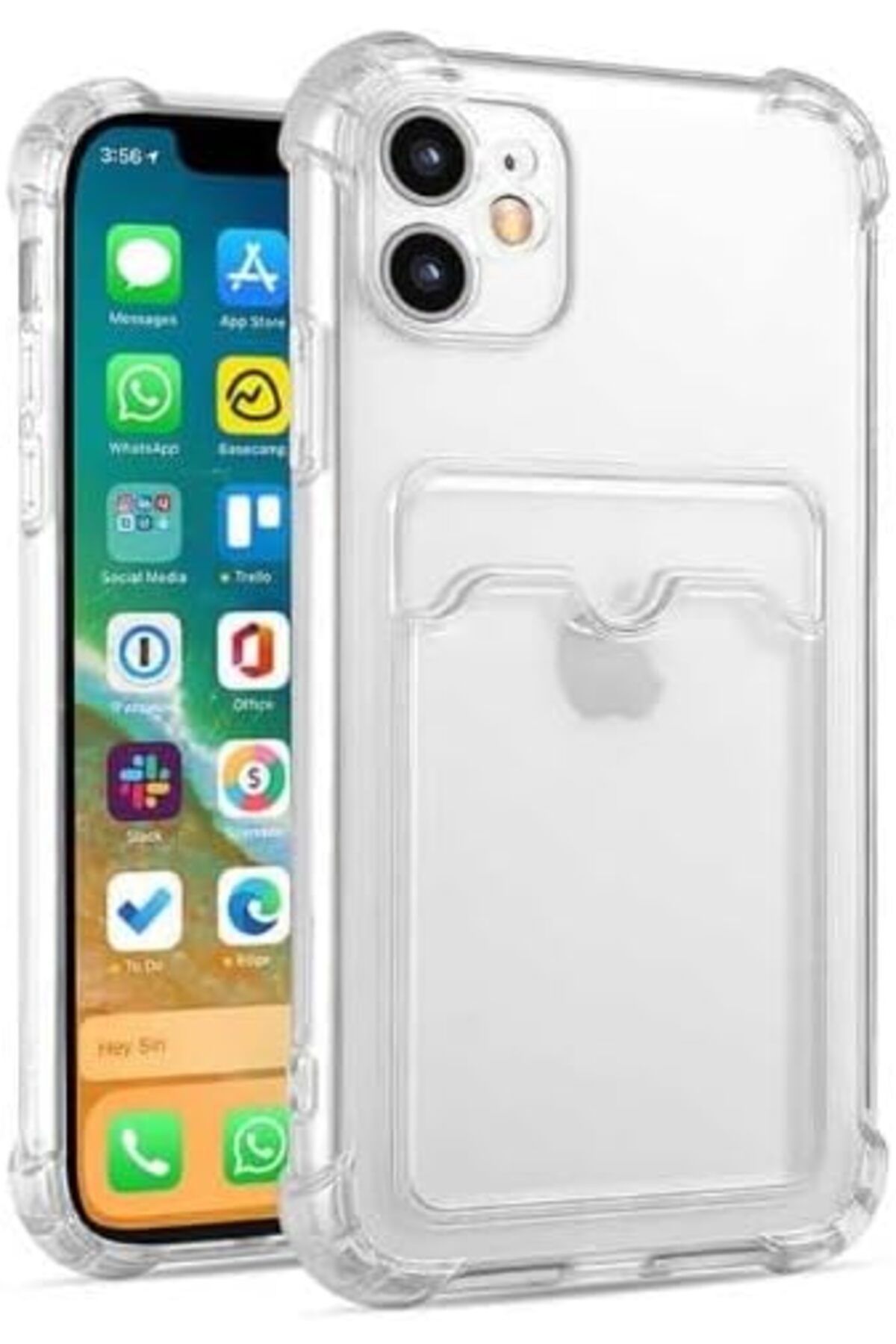 STOREMAX nffashopm iPhone 12 Uyumlu Kamera Korumalı Kartlıklı Lüx Yumuşak Silikon Kılıf (Şeffaf, iPho
