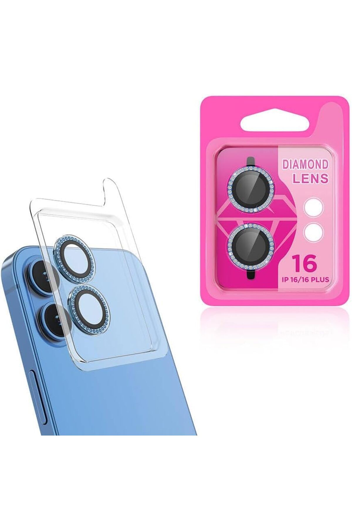 STOREMAX srhtDS İle Uyumlu iPhone 16 iPhone 16 Plus CL-06 Kamera Lens Koruyucu Mavi Açık Desing 266450