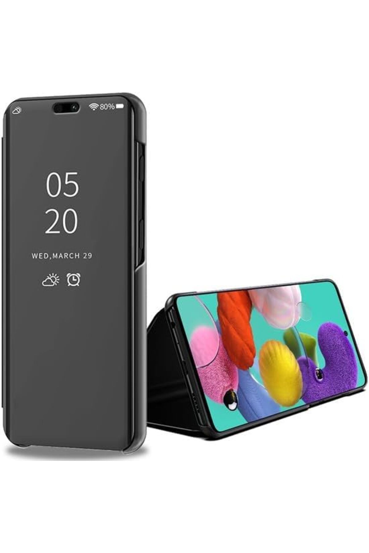 STOREMAX nffashopm P40 Lite/Nova 6 SE Uyumlu Aynalı Kapaklı Standlı Clear View Kılıf (Siyah) storestarx