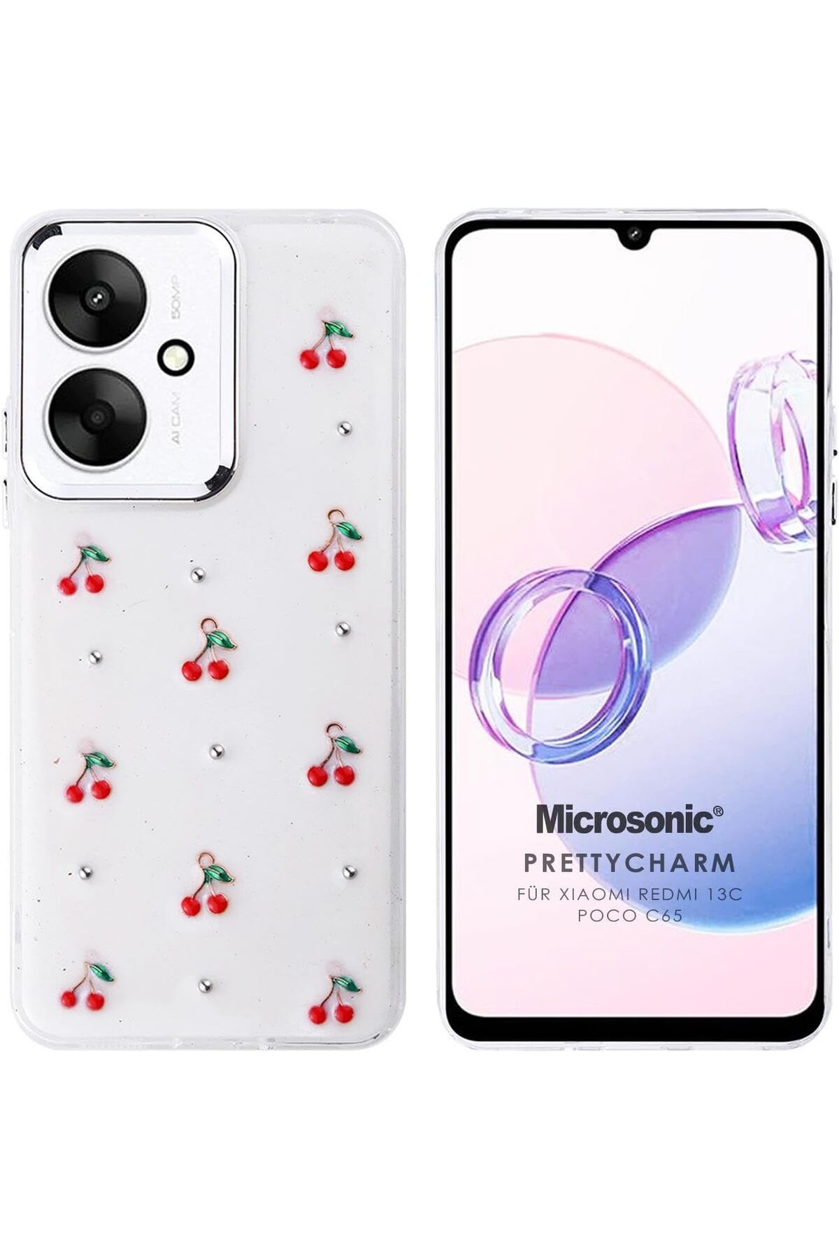 STOREMAX dlshop Xiaomi Redmi 13C Kılıf PrettyCharm Cherry [Redmi 13C ile Uyumlu Kılıf - Kırmızı] star