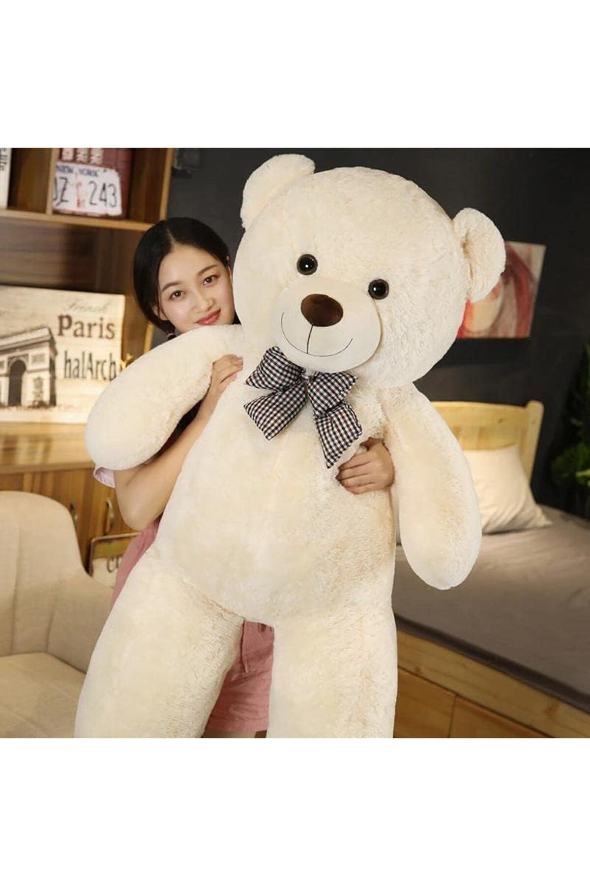 yenibagshop Ayı 120 cm Papyonlu Sevimli Ayı - Sevgiliye En Özel Hediye Beyaz