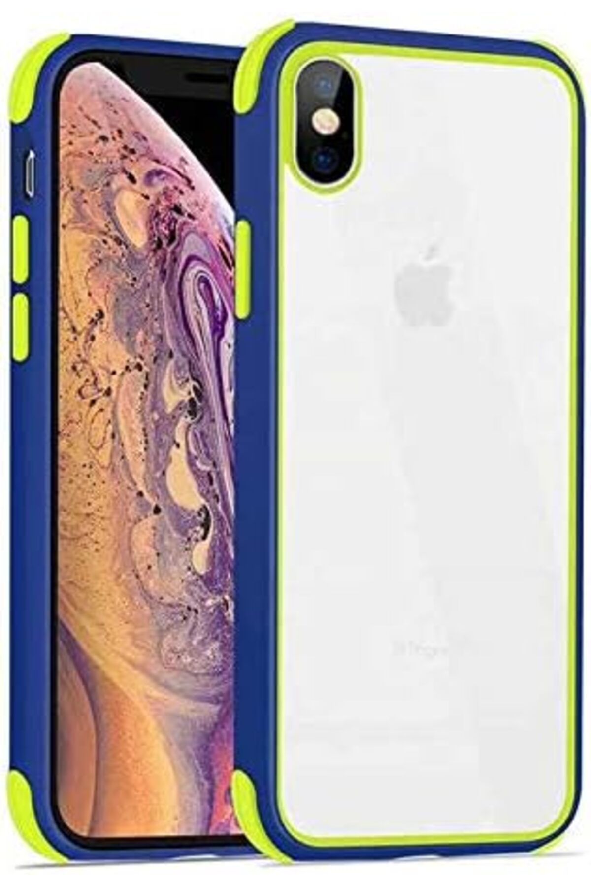 STOREMAX bystoreby iPhone X/XS Uyumlu Köşe Korumalı Yanları Renkli Arkası Şeffaf Silikon Kılıf (Mavi,