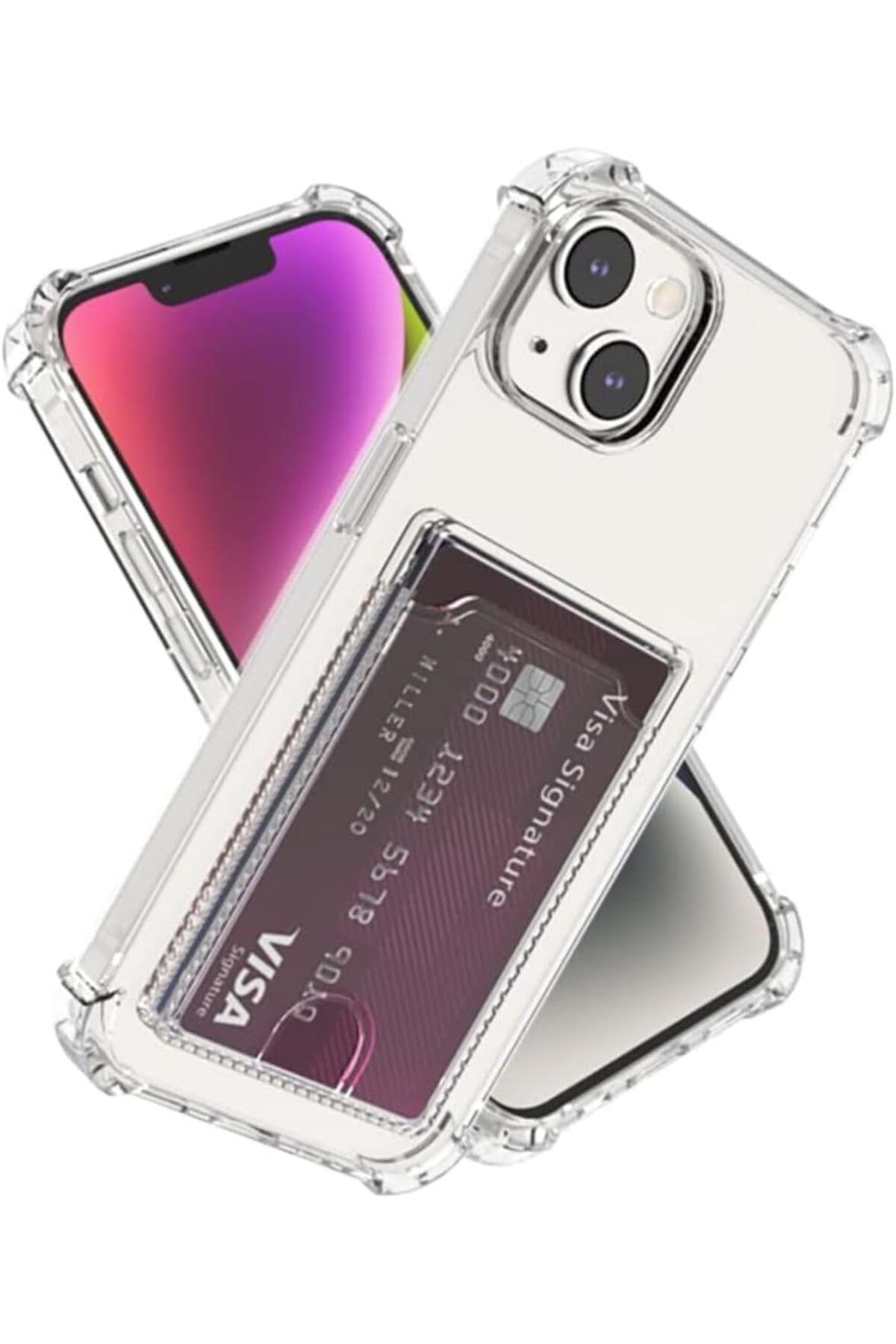 STOREMAX htpshopmx Iphone 15 ile uyumlu şeffaf clear kartlıklı darbe emici anti-shock darbeye dayanıklı