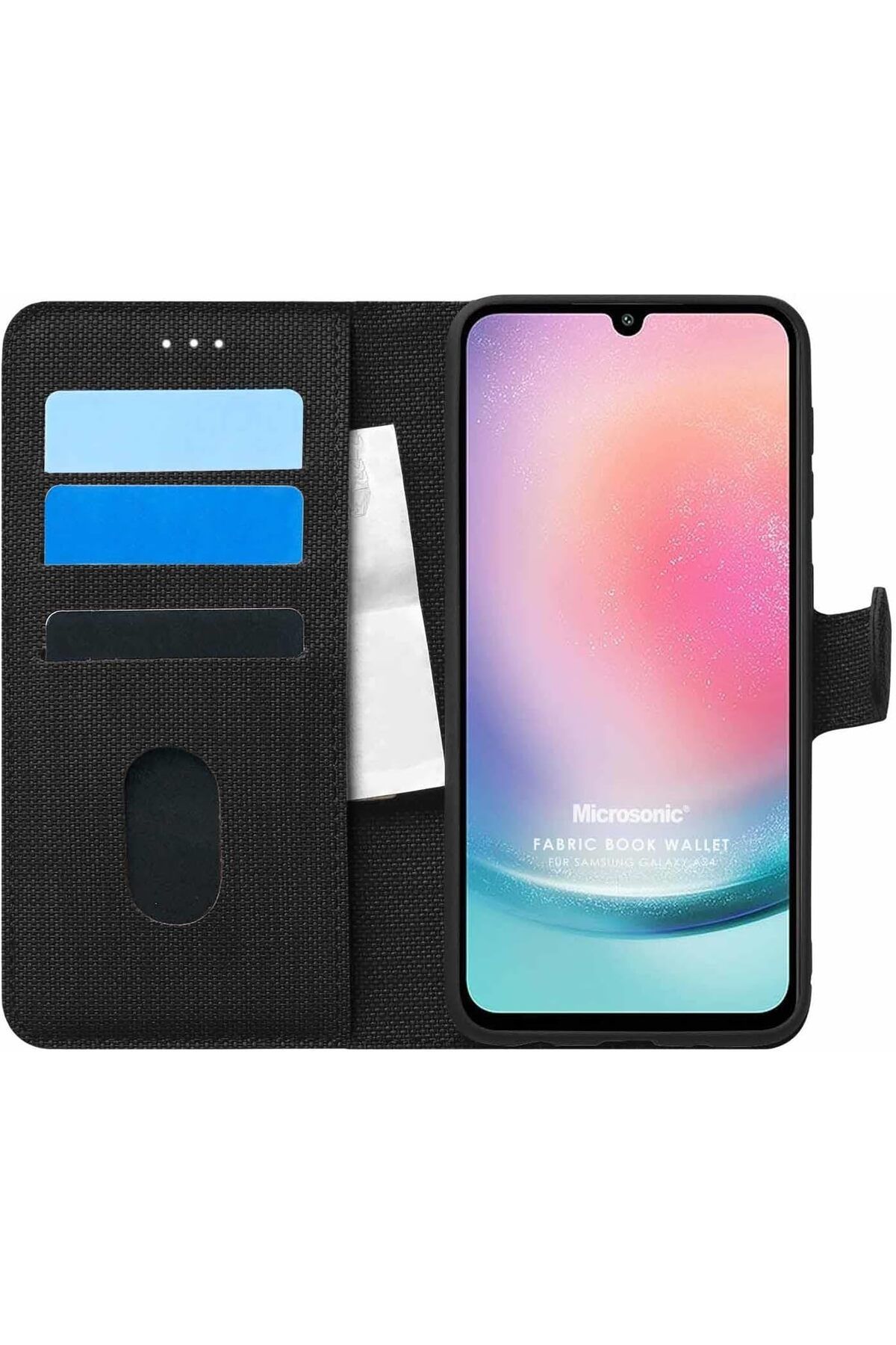 STOREMAX cmllashop Galaxy A24 için Kılıf Fabric Book Wallet Siyah [Galaxy A24 ile Uyumlu Kılıf - Siyah]