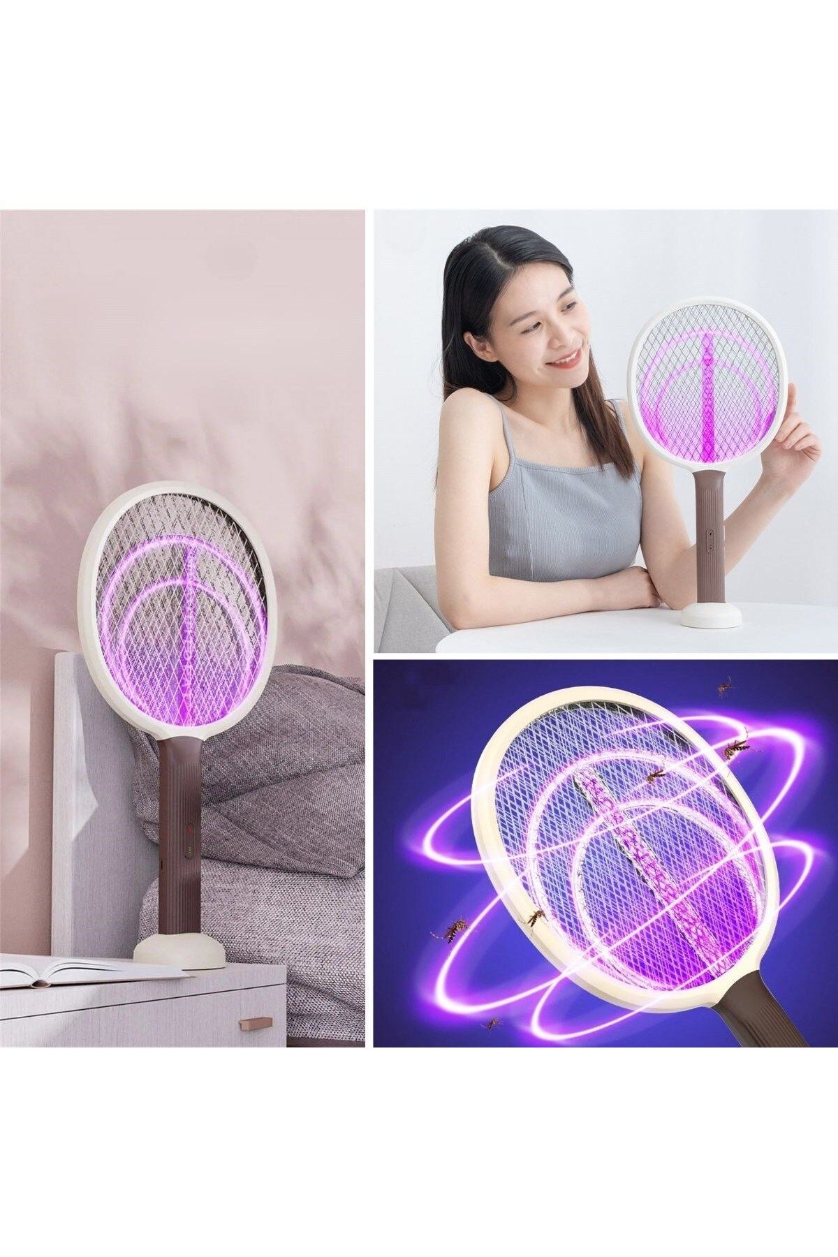 STOREMAX buymxx Şarjlı Sinek Öldürücü Masaüstü Standlı,Mor Işık 43cm Sinek Kovucu Raket desiny 108
