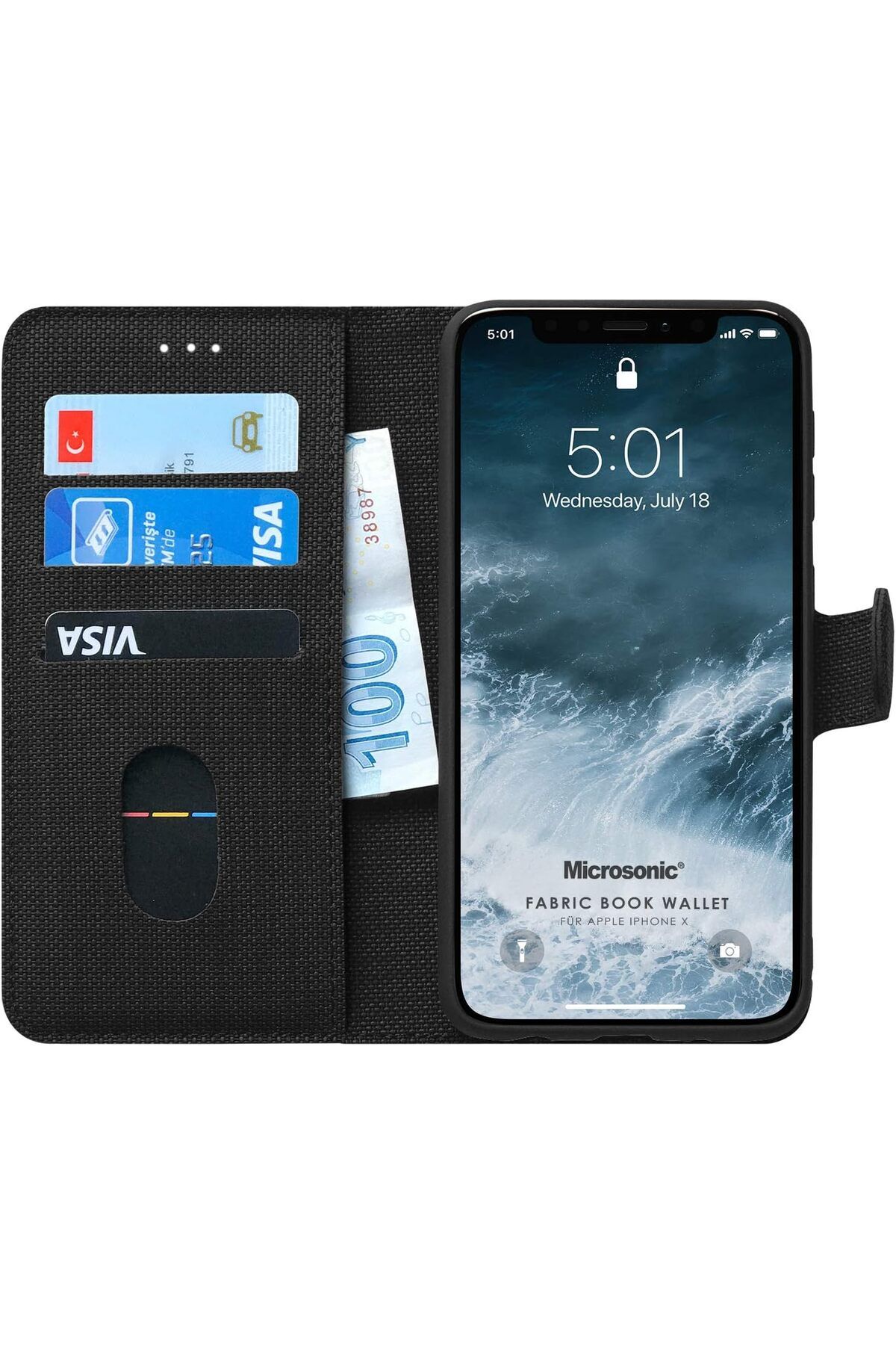STOREMAX lbstorex iPhone X için Kılıf Fabric Book Wallet Siyah [iPhone X ile Uyumlu Kılıf - Siyah] Newds