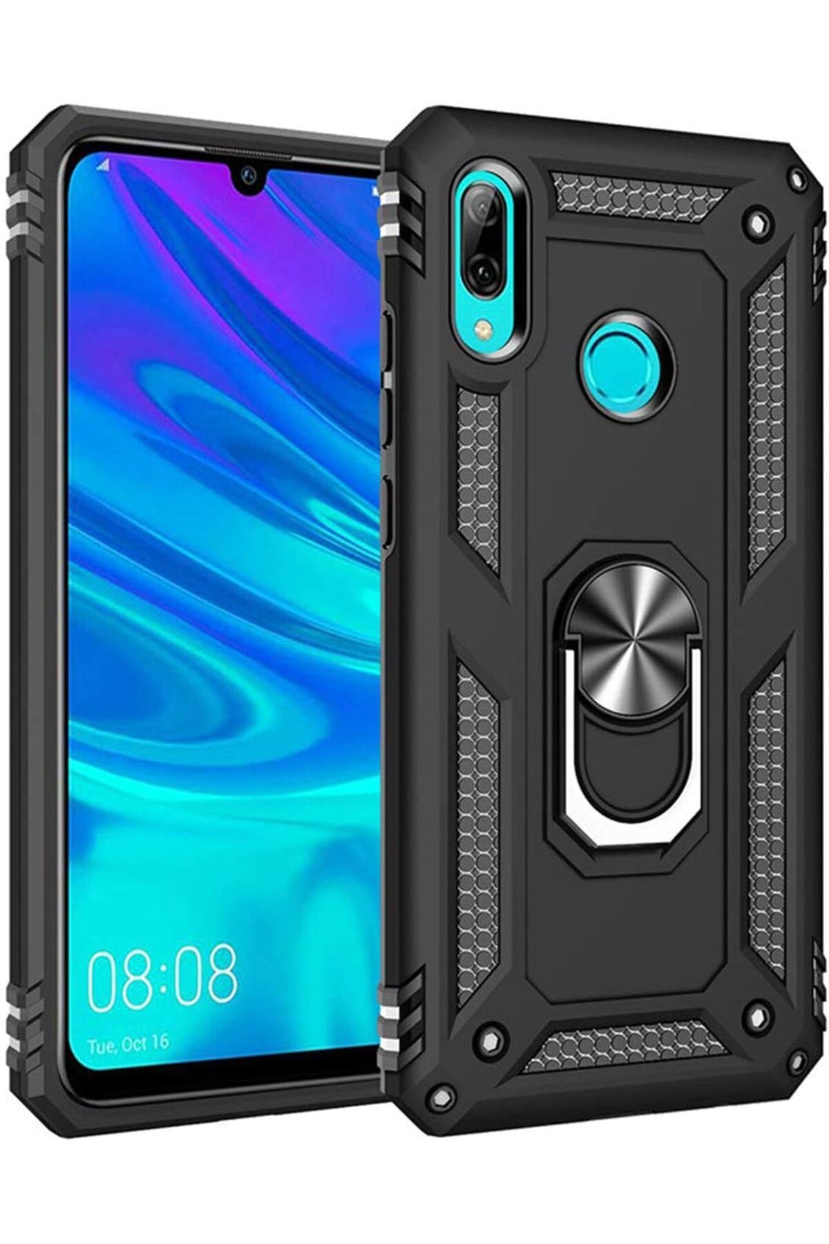 STOREMAX dlshop P Smart 2019 için Kılıf Military Ring Holder Siyah [P Smart 2019 ile Uyumlu Kılıf - Siya