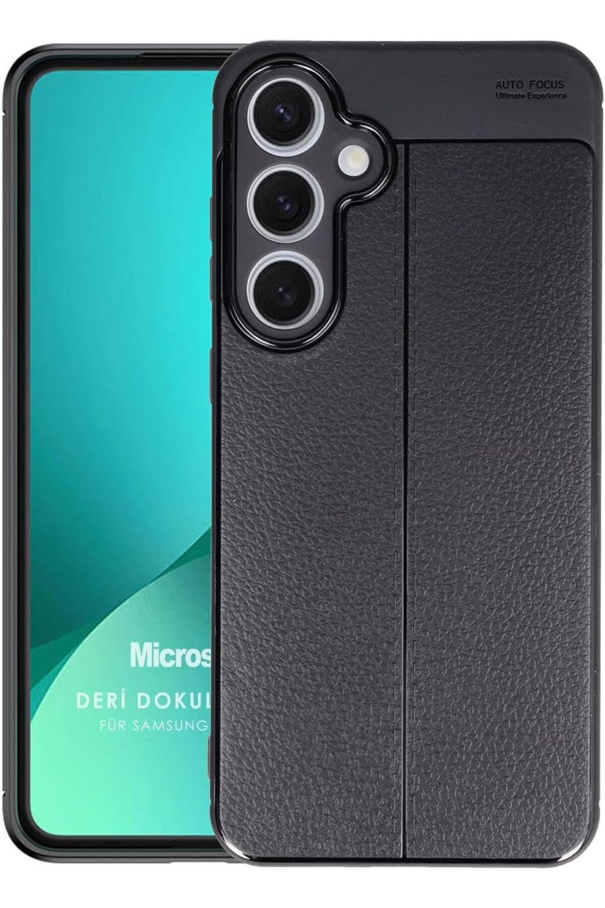 STOREMAX nslmshop Galaxy S24 FE Kılıf Deri Dokulu Silikon Siyah [Galaxy S24 FE ile Uyumlu Kılıf - Siyah]