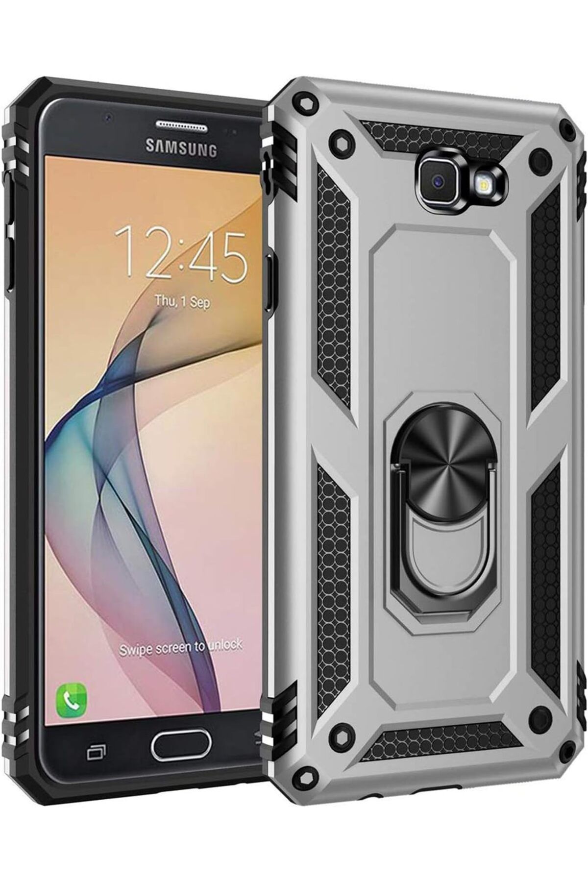 STOREMAX daliashops Galaxy J7 Prime 2 Kılıf Military Ring Holder Gümüş Star Collection 542167