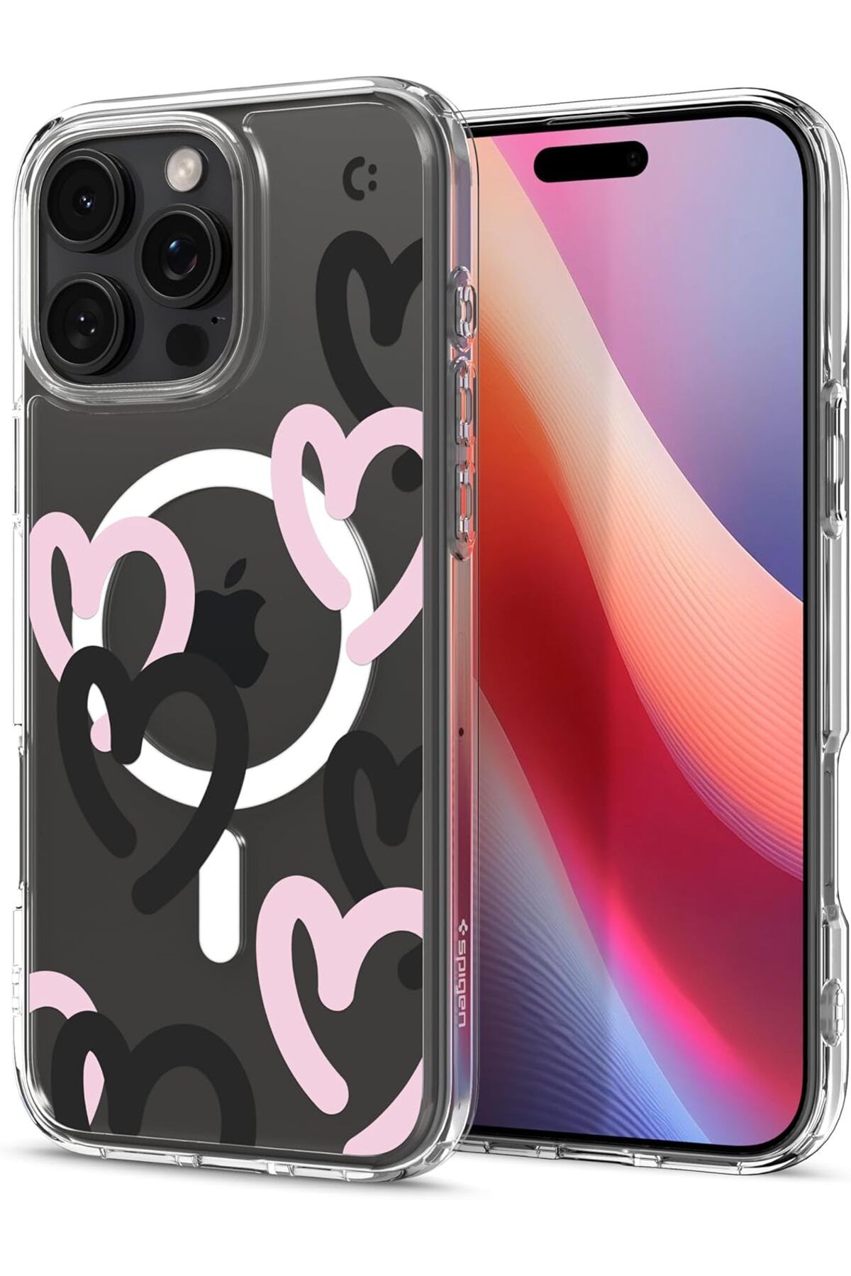 STOREMAX nffashopm iPhone 16 Pro Max Kılıf Ultra Hybrid MagFit MagSafe özellikli Hearts Black Pink - ACS08