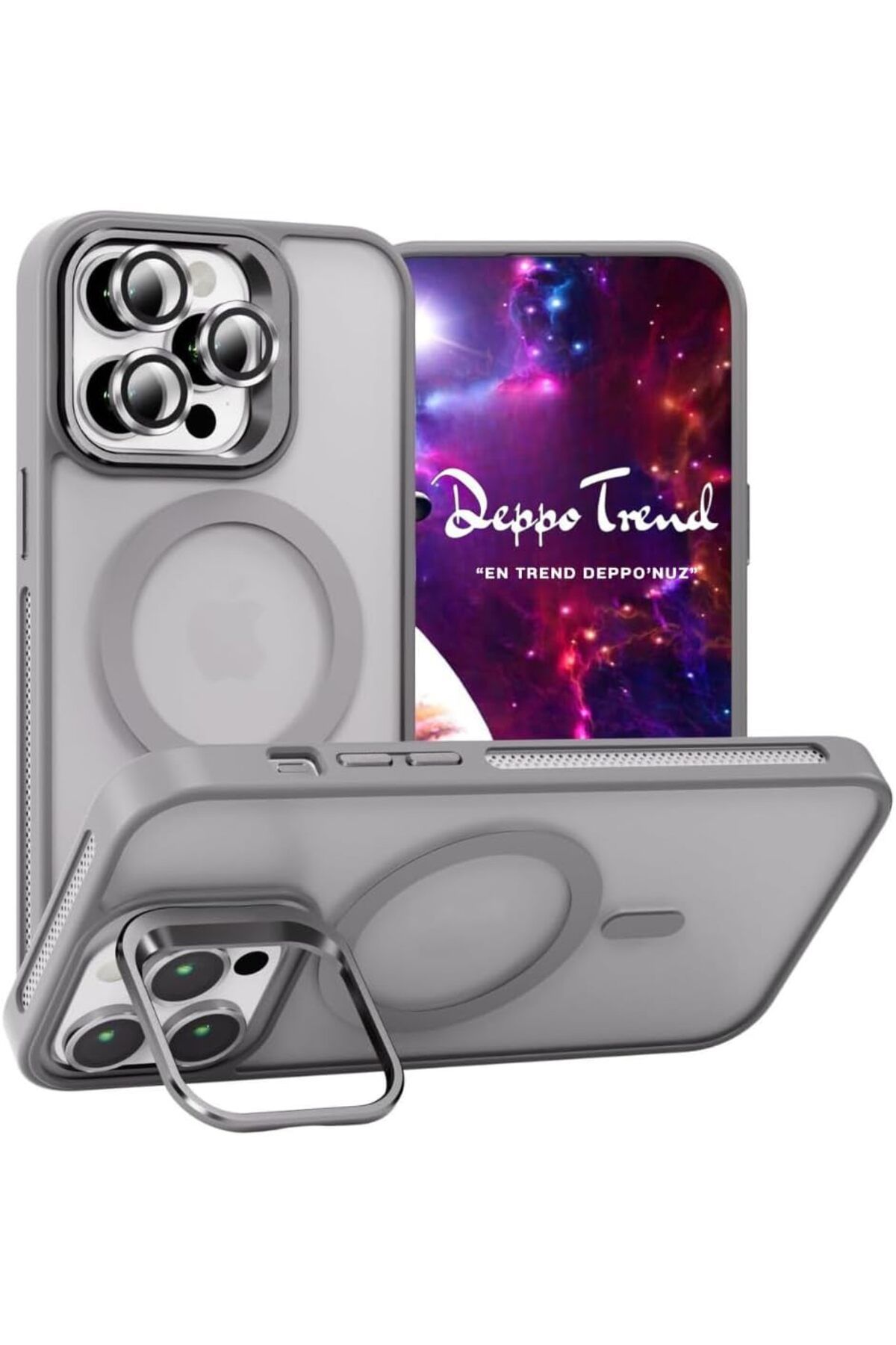 STOREMAX nffashopm Trend iPhone 16 Pro Max için Magsafe ile Uyumlu Kılıf Renkli Kamera Lens Koruyucu Stand