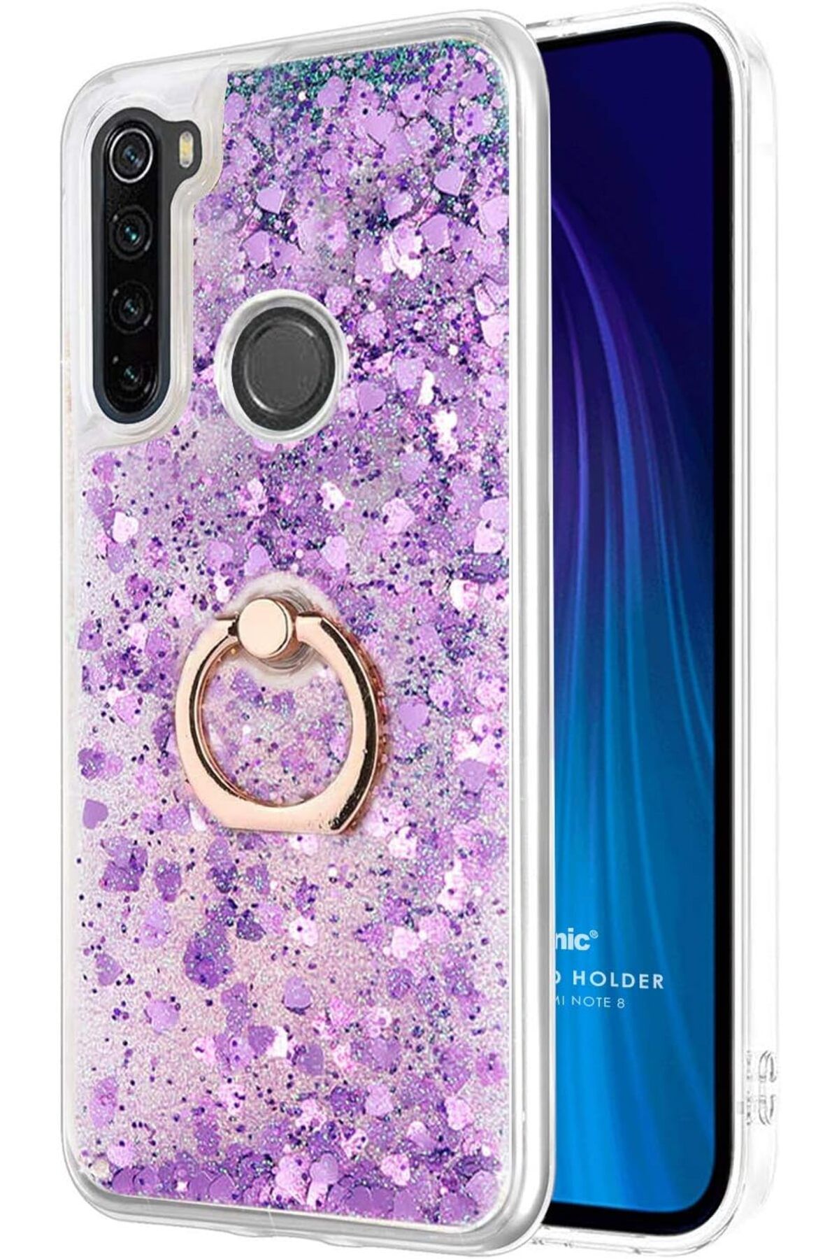 STOREMAX daliashops Xiaomi Redmi Note 8 için Kılıf Glitter Liquid Holder Mor [Redmi Note 8 ile Uyumlu Kıl