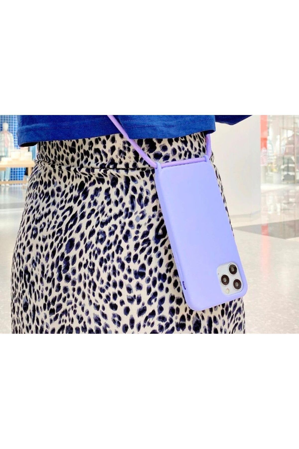 yenibagshop iphone 13 PRO MAX için Uyumlu Boyun Askılı ipli Çok Şık Kılıf (Lila)