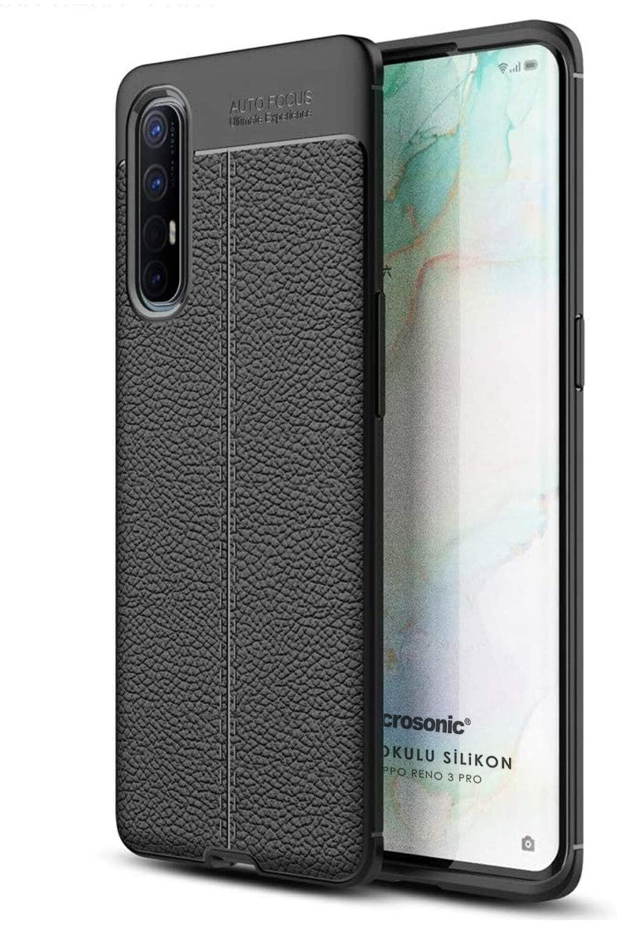 STOREMAX daliashops Oppo Reno 3 Pro için Kılıf Deri Dokulu Silikon Siyah [Reno 3 Pro ile Uyumlu Kılıf -