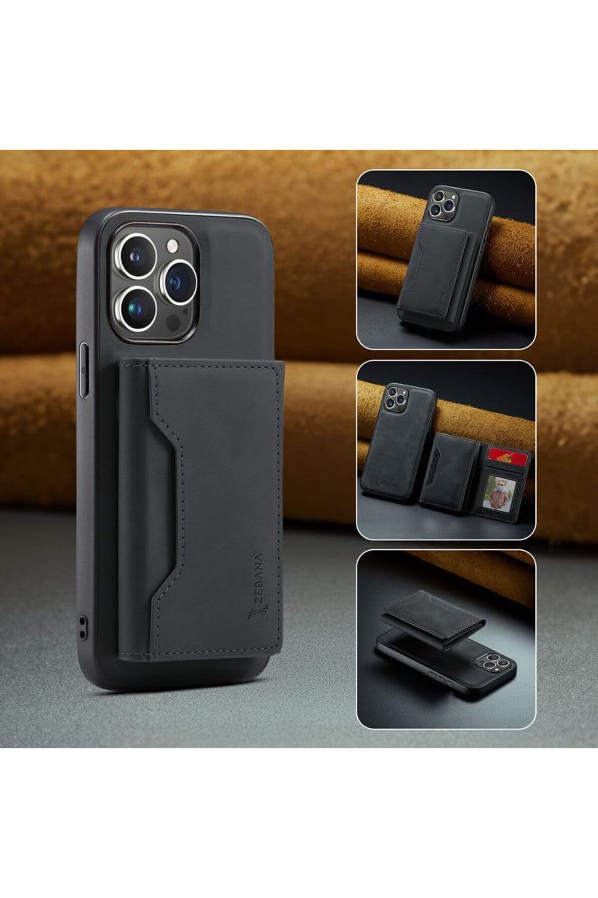 STOREMAX daliashops iPhone 14 Pro ile Uyumlu Kılıf Zebana 2in1 Elite Class Cüzdanlı Deri Kılıf Siyah St