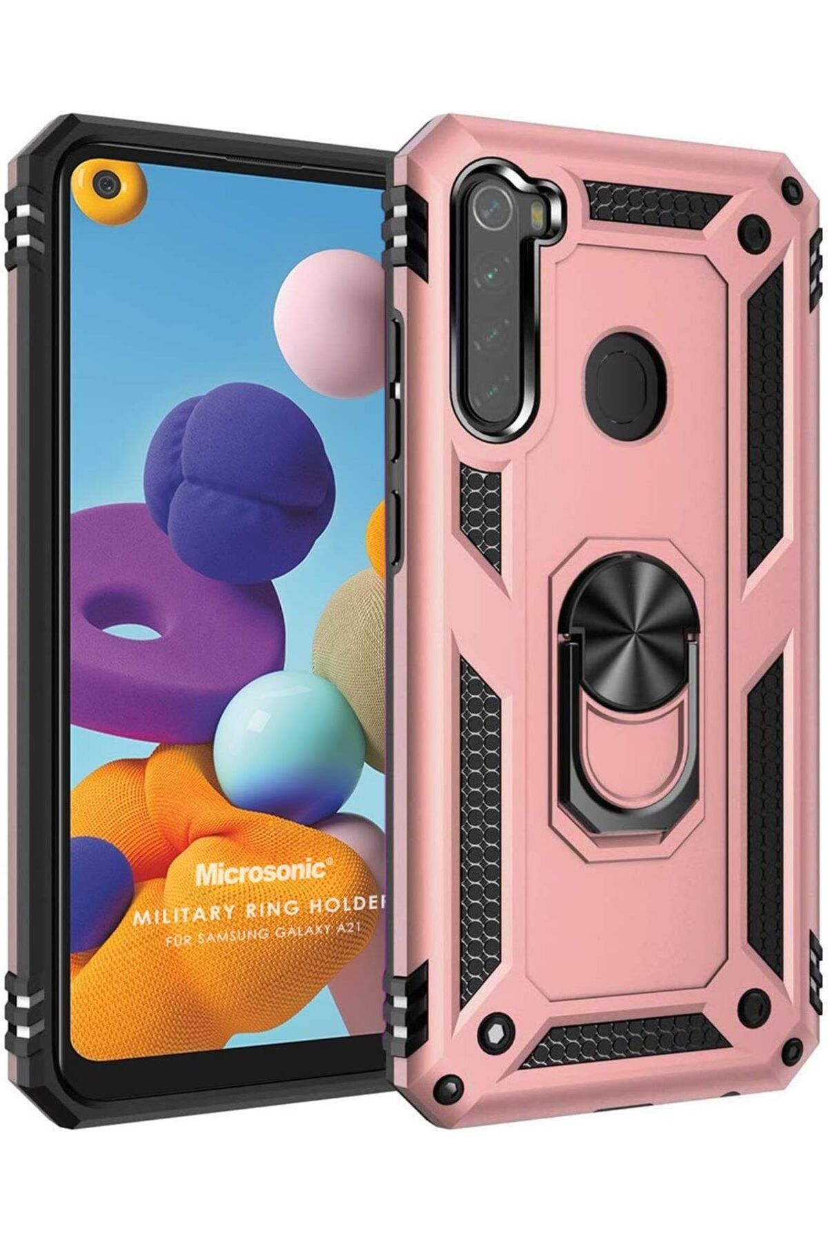 STOREMAX nffashopm Galaxy A21 için Kılıf Military Ring Holder Rose Gold [Galaxy A21 ile Uyumlu Kılıf - R
