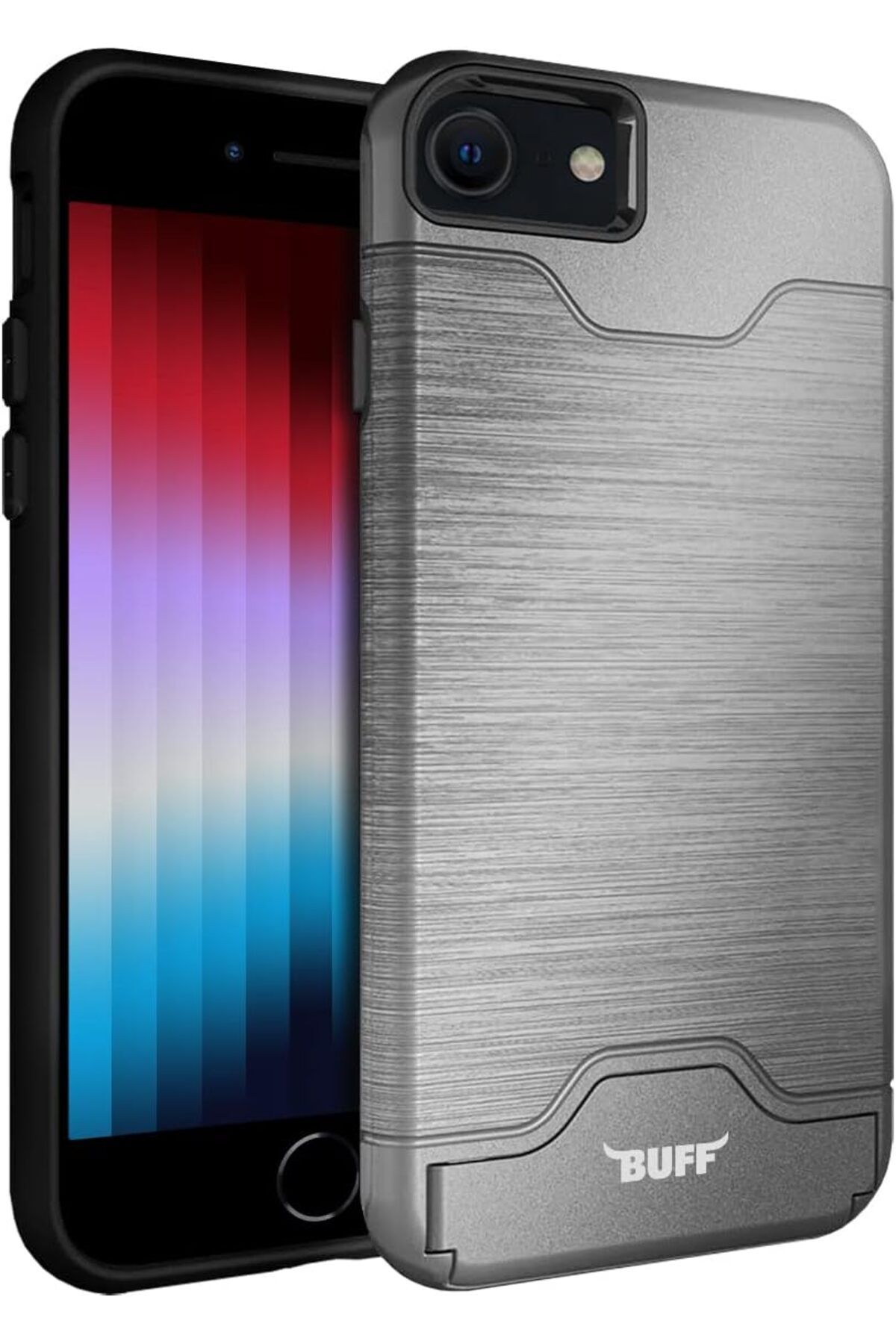 STOREMAX nffashopm LABS iPhone SE 2022 / SE 2020/8 / 7 Slim Folder Kart Hazneli Cüzdan Kılıf (Gümüş Ren