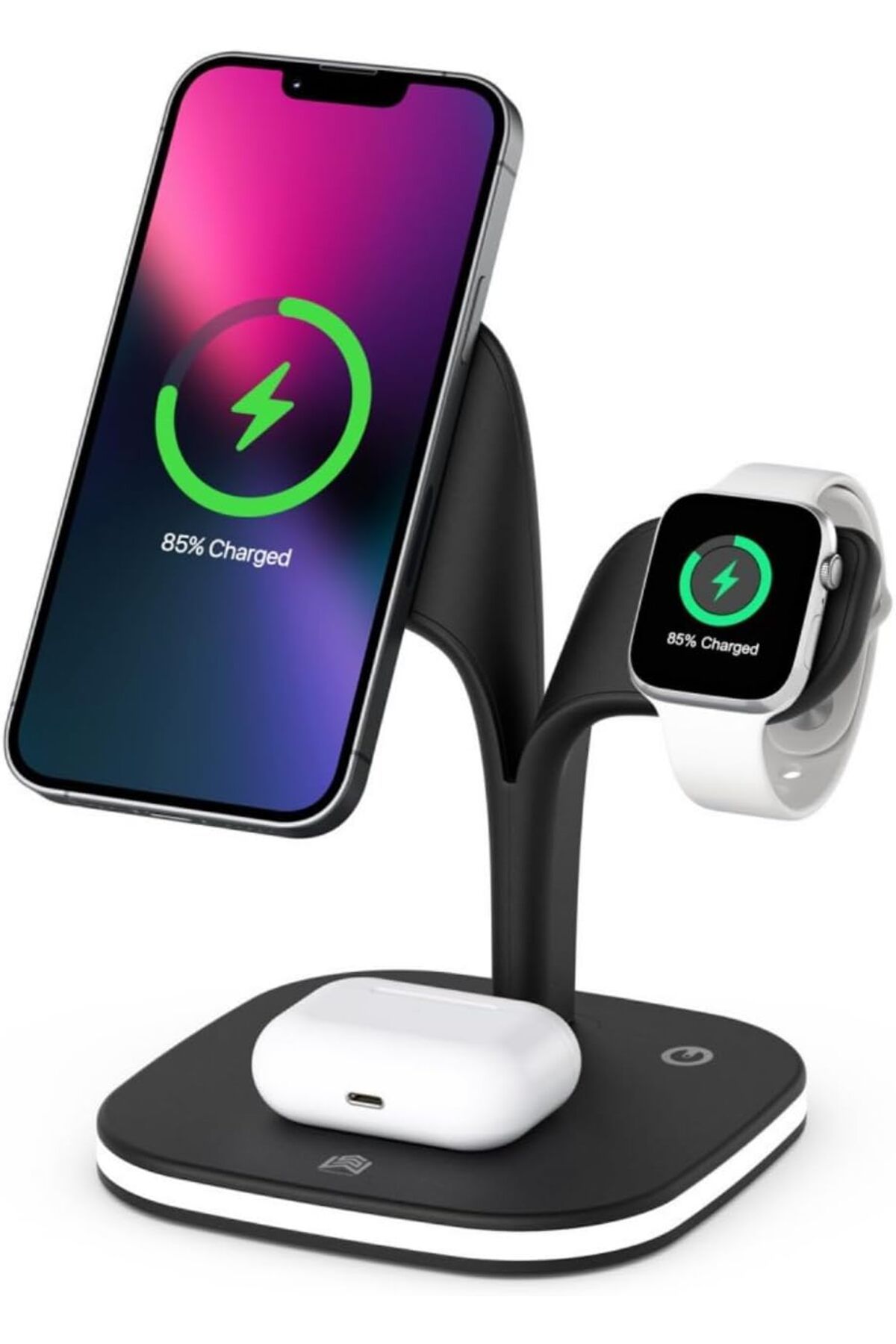 STOREMAX nffashopm 1 Arada 15W Kablosuz Hızlı Şarj Standı Gece Aydınlatmalı iPhone ile Uyumlu-Watch ile