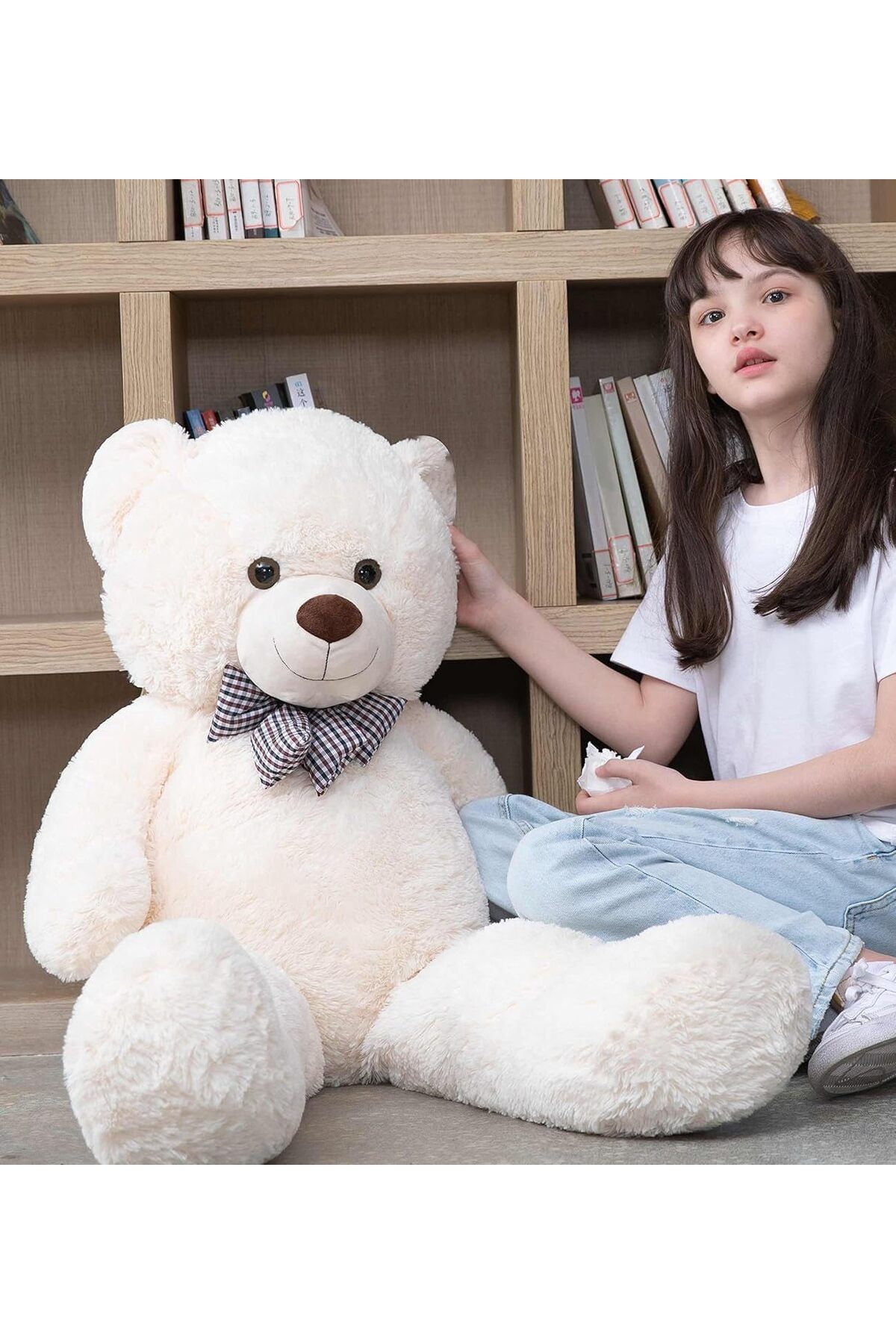 yenibagshop Sevimli Peluş Şaşkın Ayı 80 cm - Sevgiliye Özel HEDİYE Beyaz