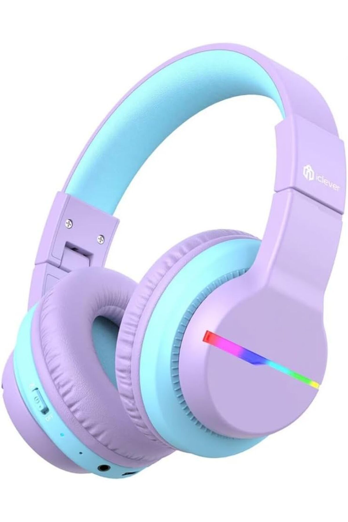 yenibagshop Led Işıklı Güvenli Ses Sınırlı 85 Saat Oynatma Süreli Bluetooth Çocuk Kulaklığı Lila Mavi