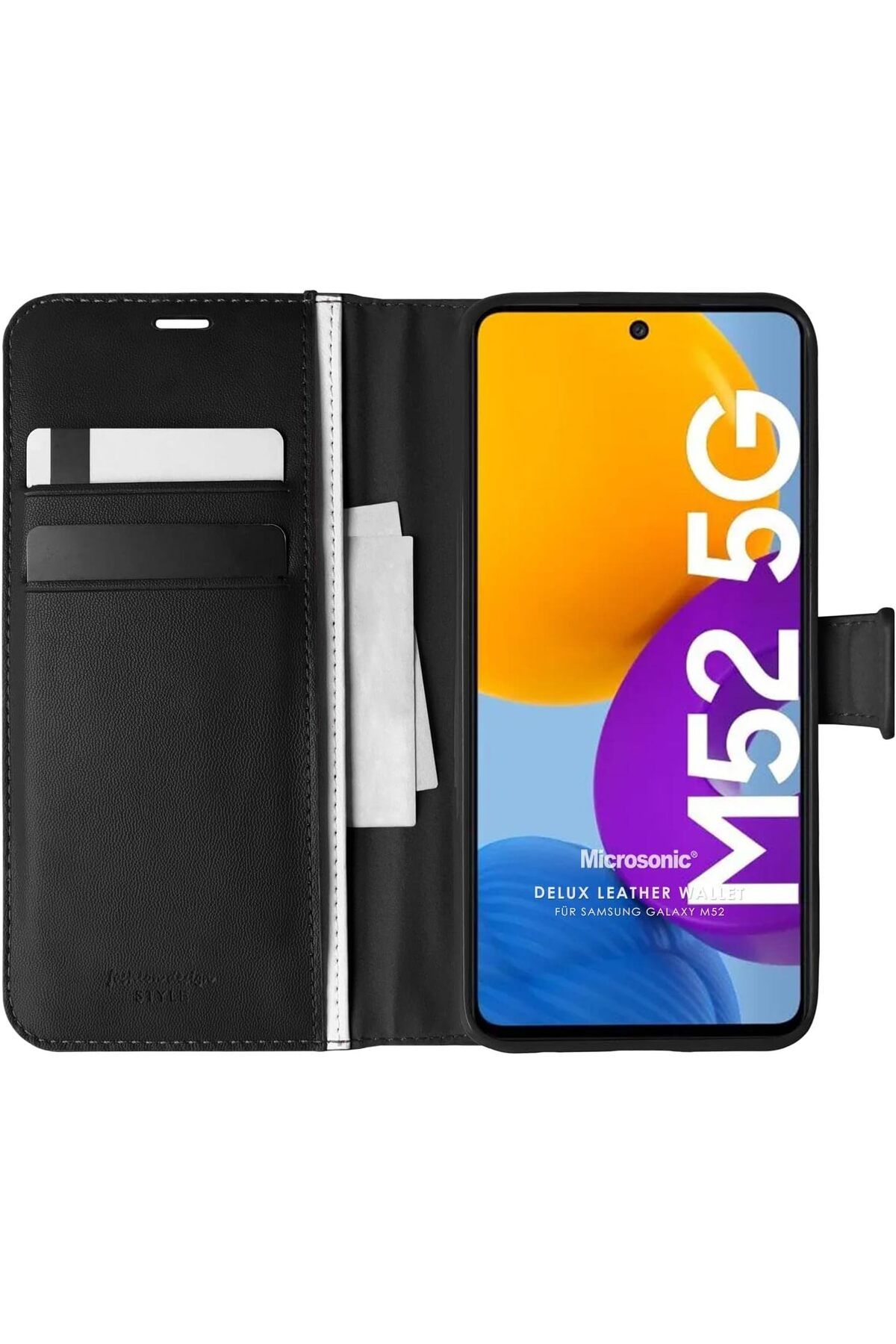 STOREMAX bystoreby Galaxy M52 için Kılıf Delux Leather Wallet Siyah [Galaxy M52 ile Uyumlu Kılıf - Siyah
