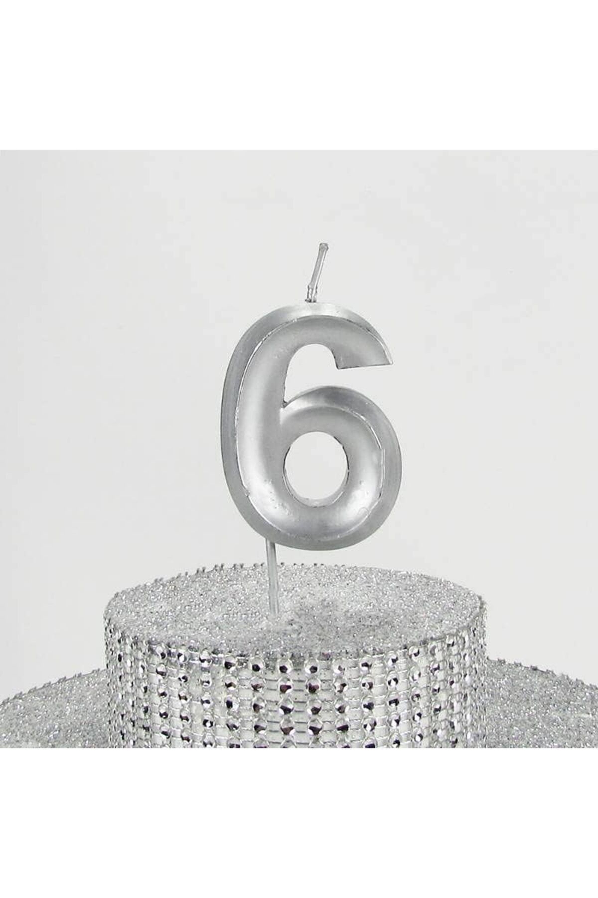 yenibagshop VİTRİNİ 6 Altı Rakamlı Gümüş Gri Mum 6.5 Cm