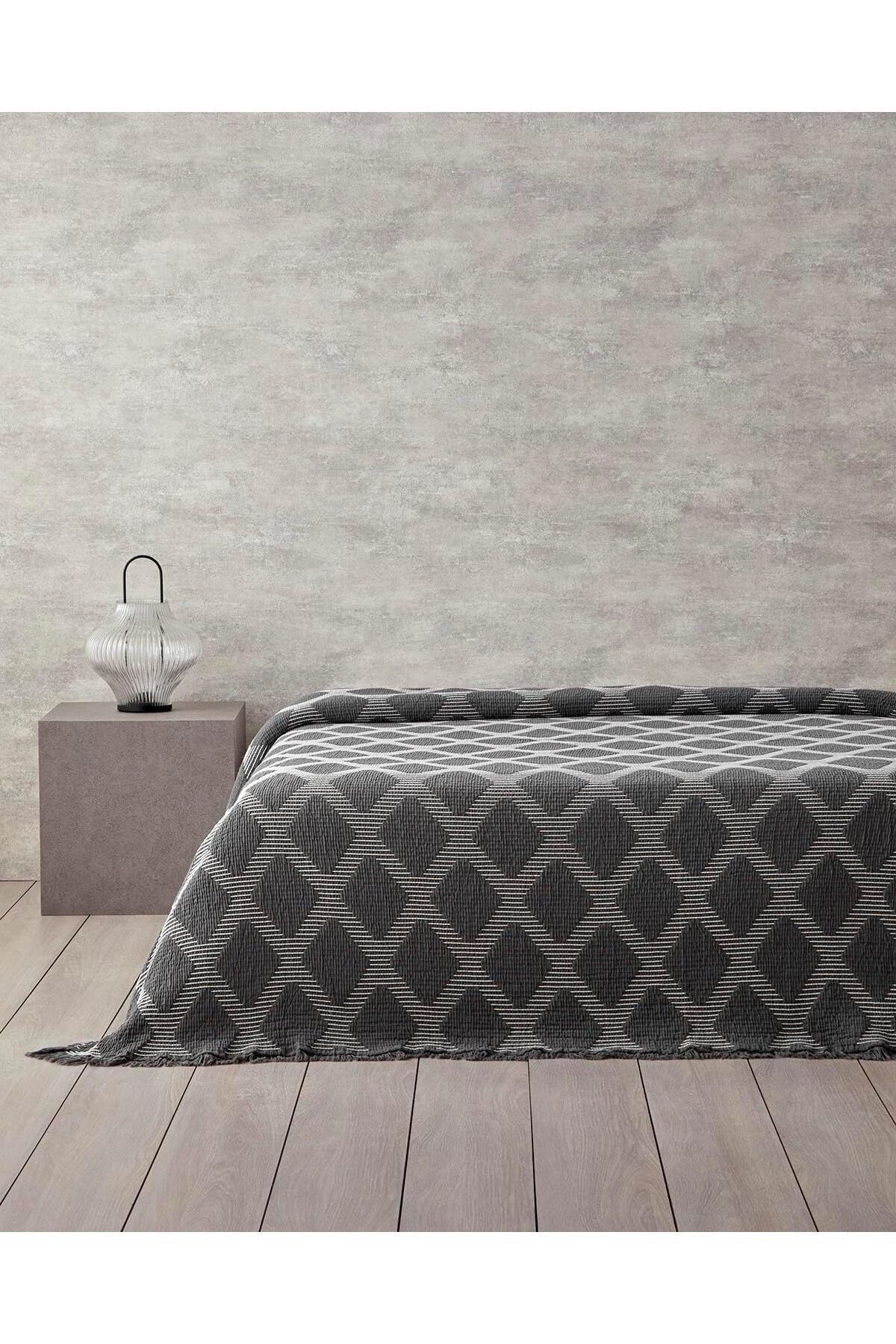 STOREMAX cmllashop Home Morgan Pamuk Polyester Çift Kişilik Yatak Örtüsü Antrasit