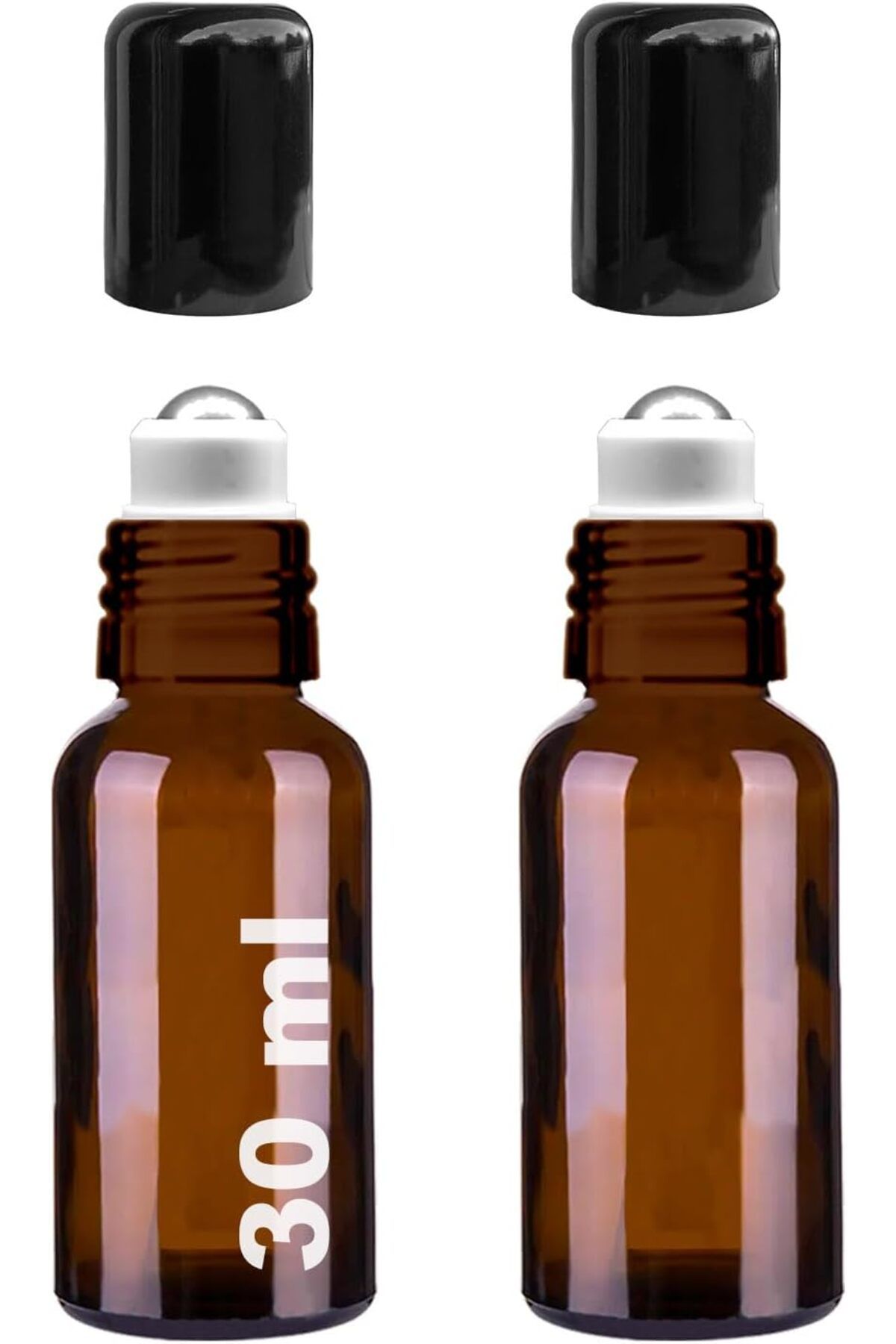 STOREMAX cmllashop 30 ml Çelik Roll On Şişesi 30 cc Sızdırmaz Siyah Kapaklı Cam Şişe 2 Adet (Amber, 3