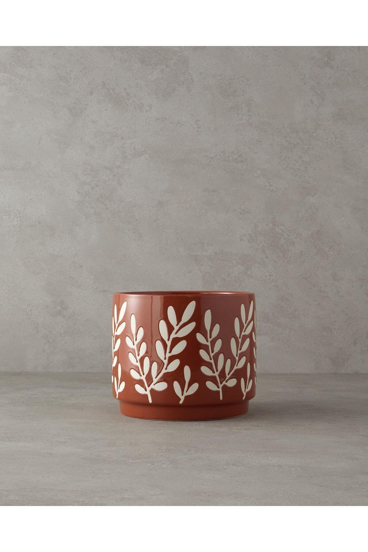 STOREMAX jvnnastore Home Leafy Stoneware Saksı Kahverengi 646268