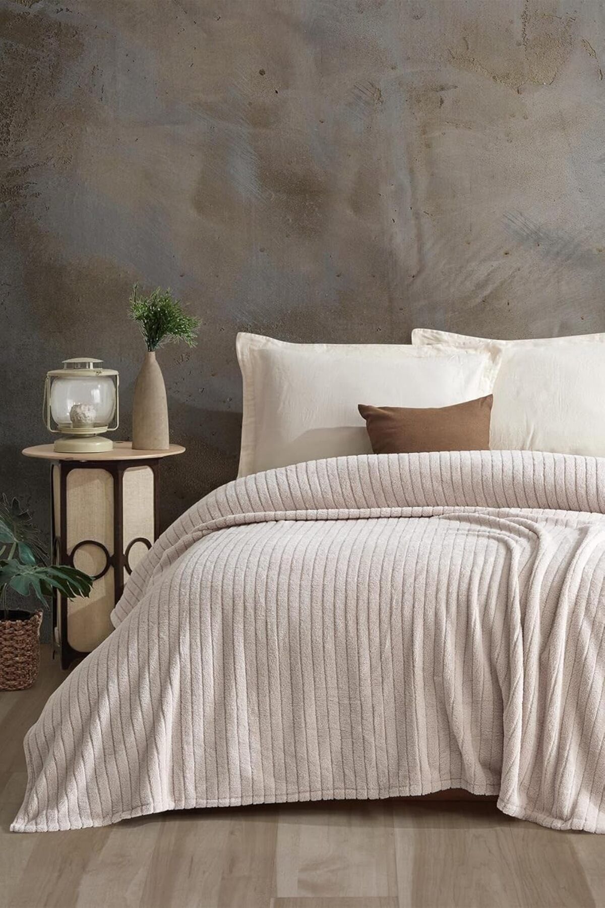 STOREMAX buystoremx Tekstil Comfy | Çizgili Wellsoft Tek Kişilik Battaniye Krem newstar 1051066