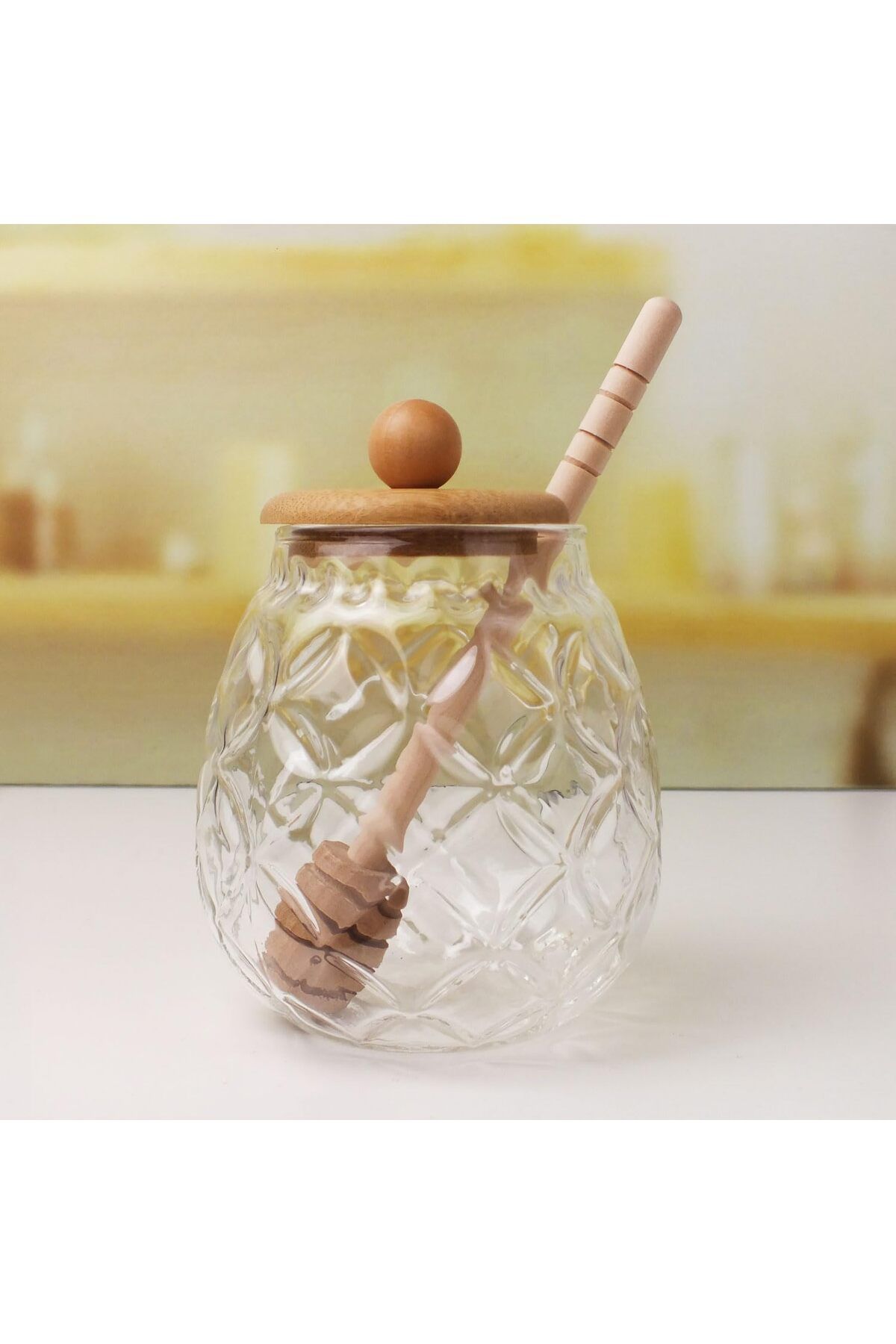 STOREMAX Bambu Kapaklı Cam Bal Kavanozu – 350ml | Kaşıklı & Şık Sunum Kavanozu | Doğal Ahşap