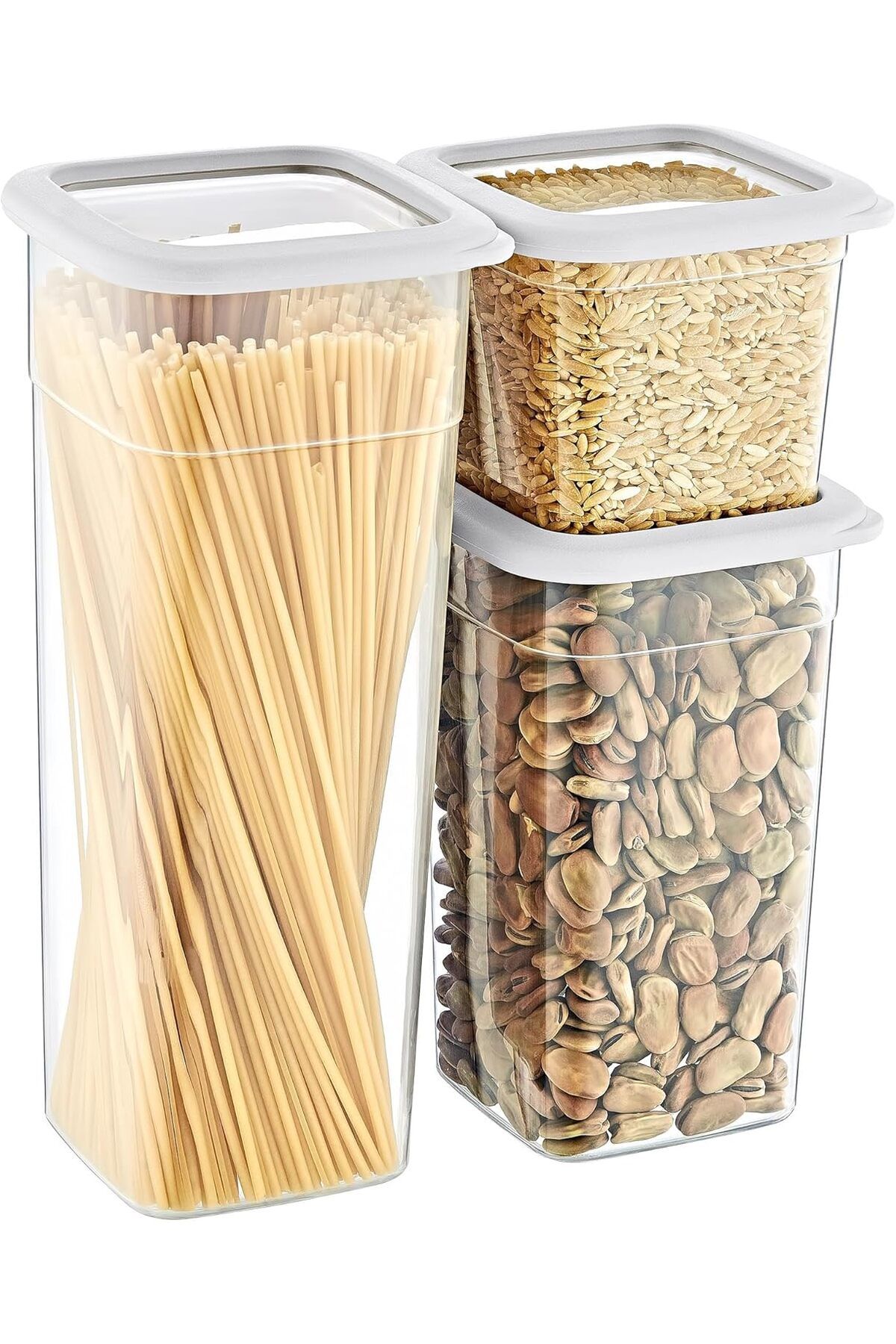 STOREMAX lbstorex 2'Li Set Skali Kare Saklama Kabı Beyaz (2'şer adet 740 ml, 1440 ml, 2350 ml) Newdsng 1116