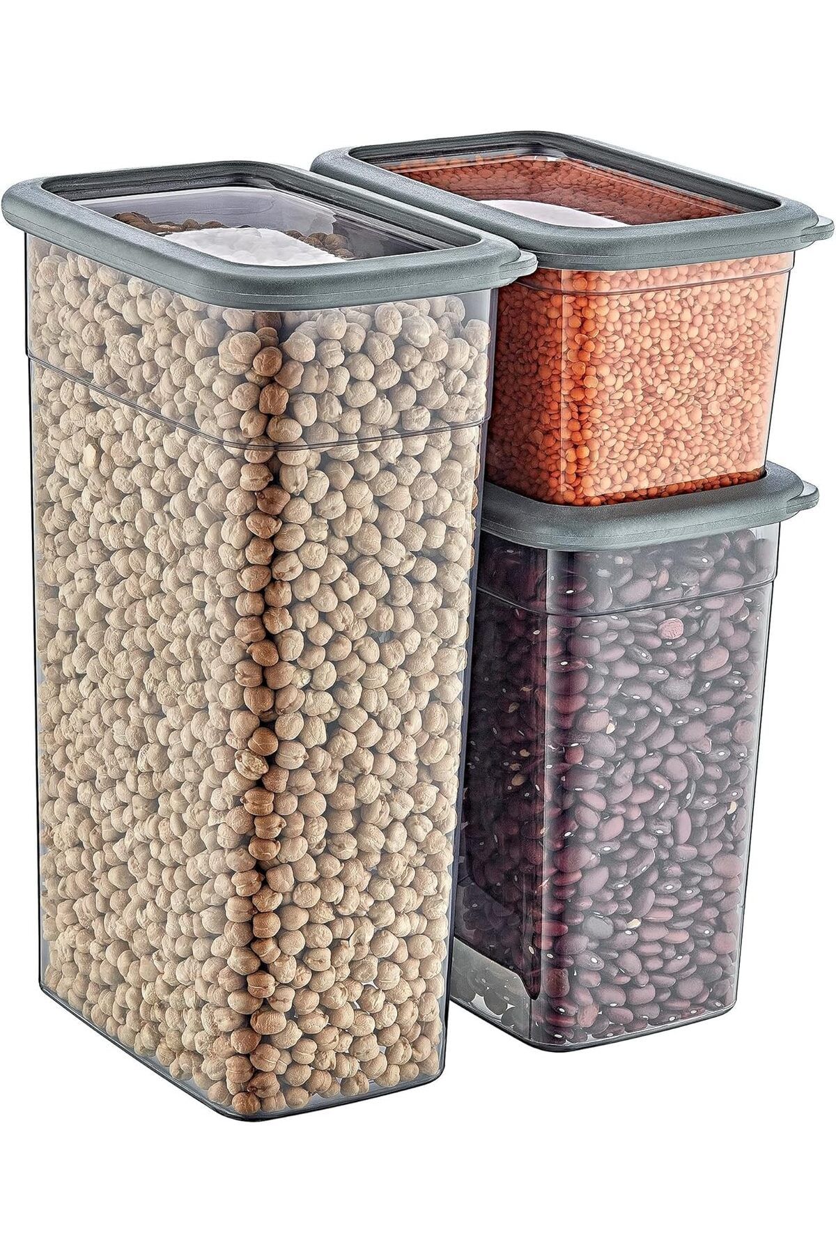 STOREMAX nffashopm 2'Li Set Skali Dikdörtgen Saklama Kabı Antrasit (2'şer adet 1210 ml, 2350 ml, 3500 ml)