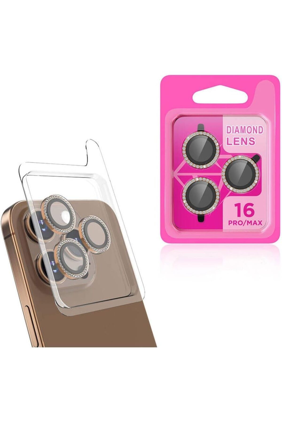 STOREMAX nffashopm İle Uyumlu iPhone 16 Pro iPhone 16 Pro Max CL-06 Kamera Lens Koruyucu Gold storestarx 105