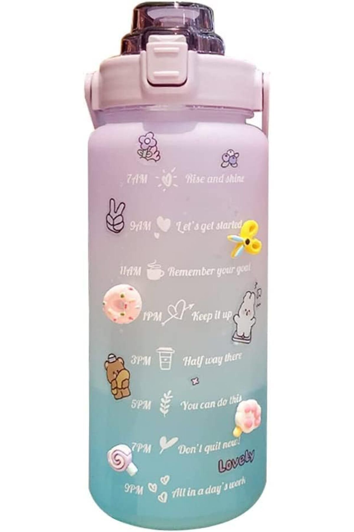 STOREMAX 2 litre pipetli su şişesi, zaman işaretleri ve çıkartmalı motive edici su şişesi,