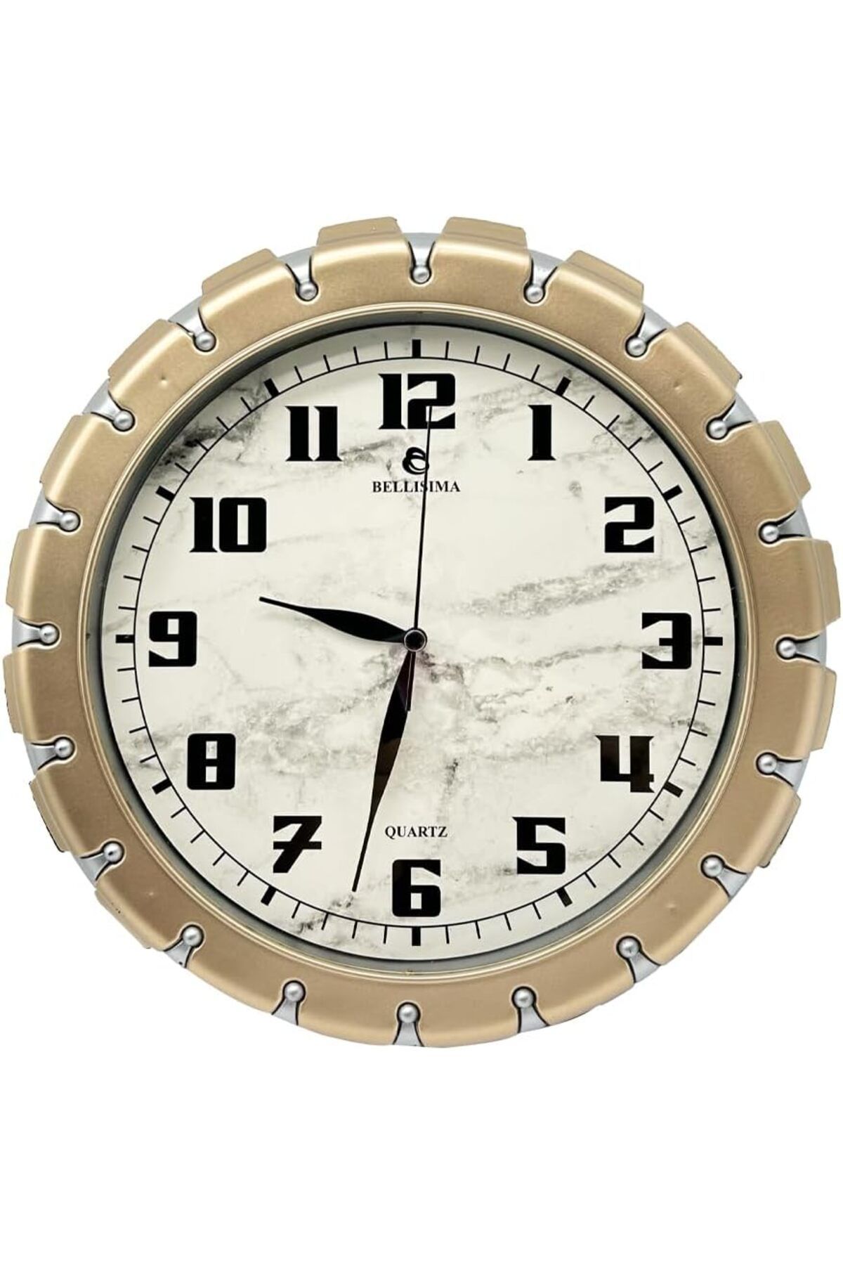 yenibagshop BL-1058 Serisi Klasik Kadran Mermer Desenli Sessiz Akar 30 cm Duvar Saati Gold-Gri